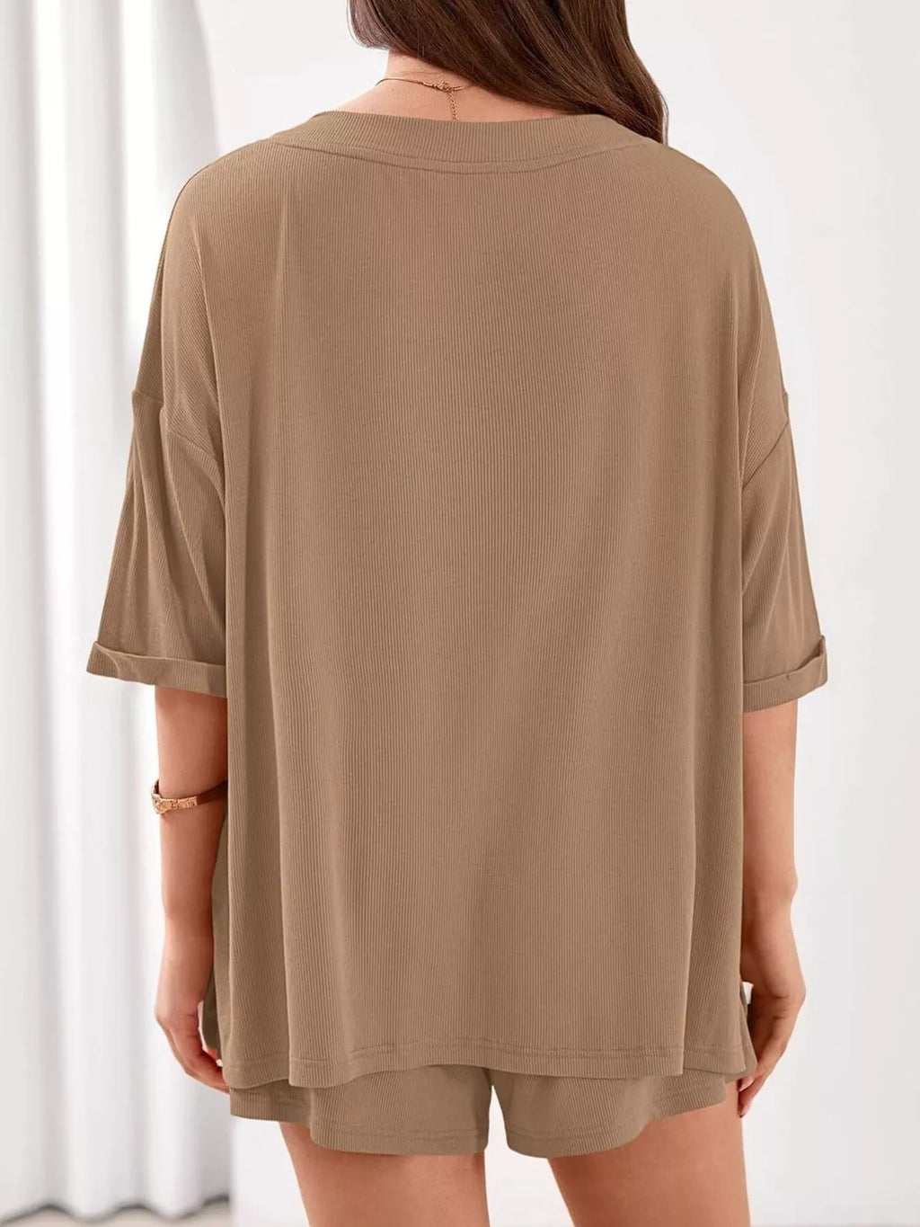 Casual Solid Color V-Neck Top & Shorts Set