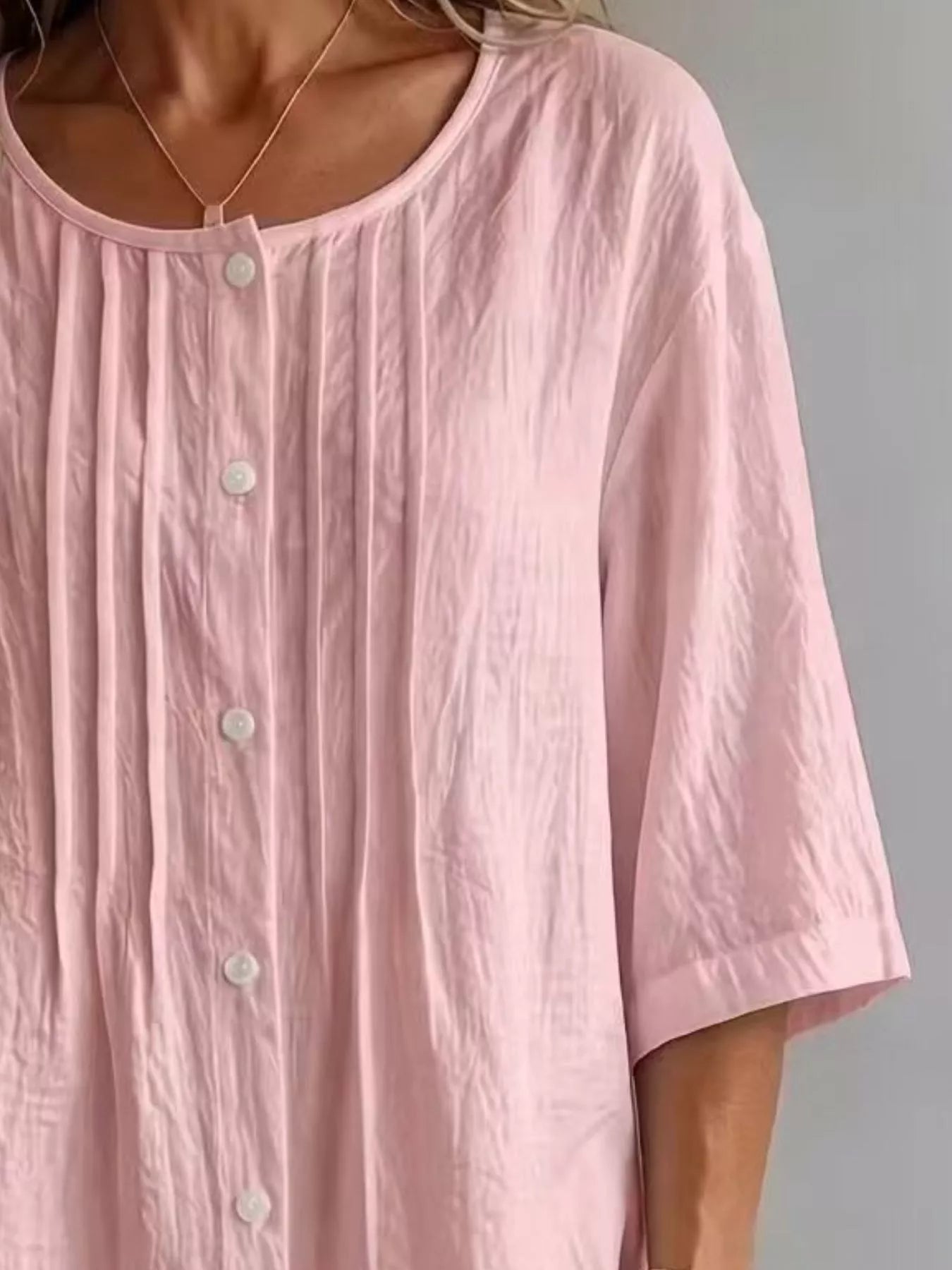 Full Size Texture Round Neck 3/4 Sleeve Blouse Plus Size