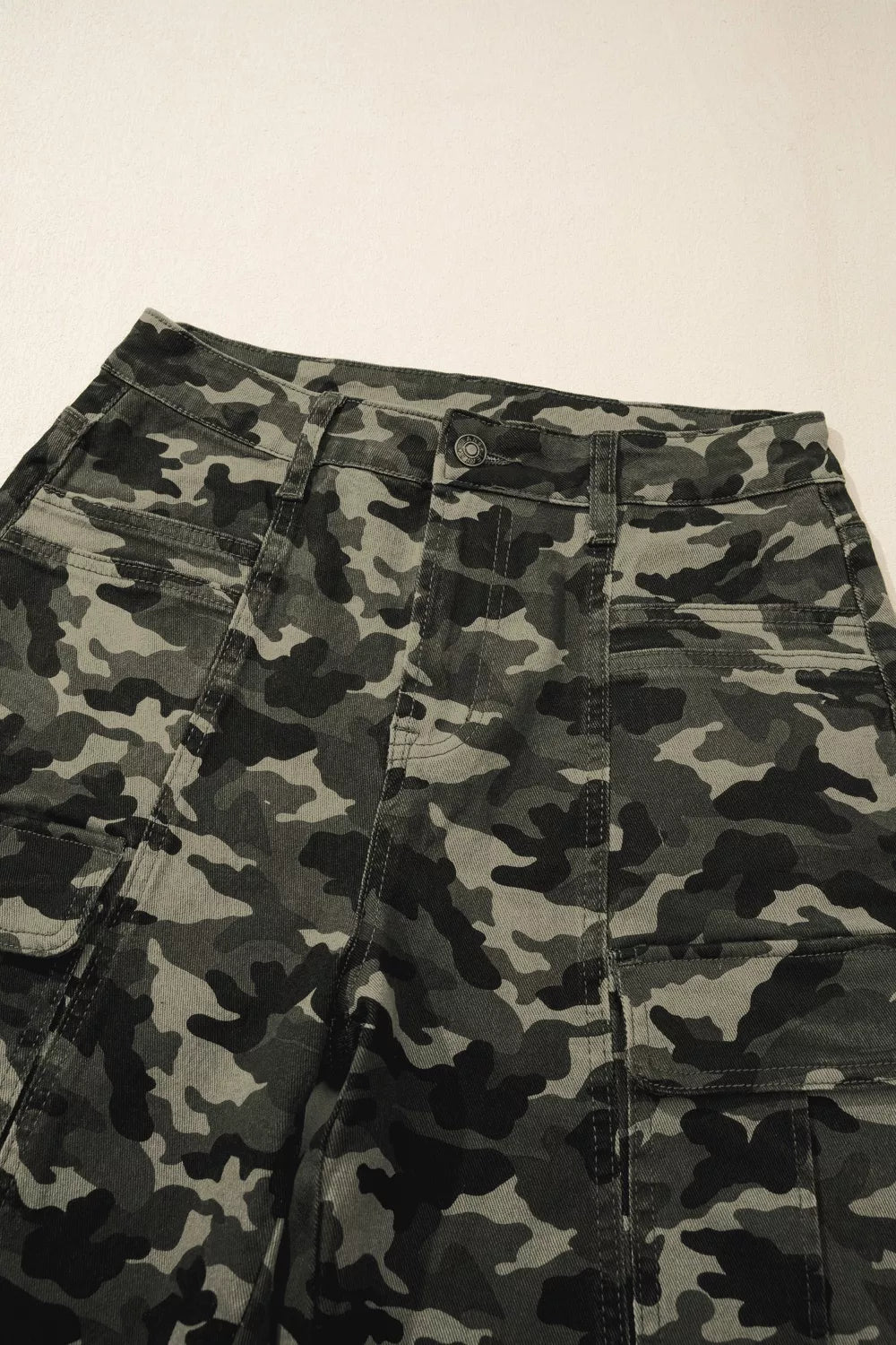 Camouflage Print Multi Pocketed Womens Denim Pants