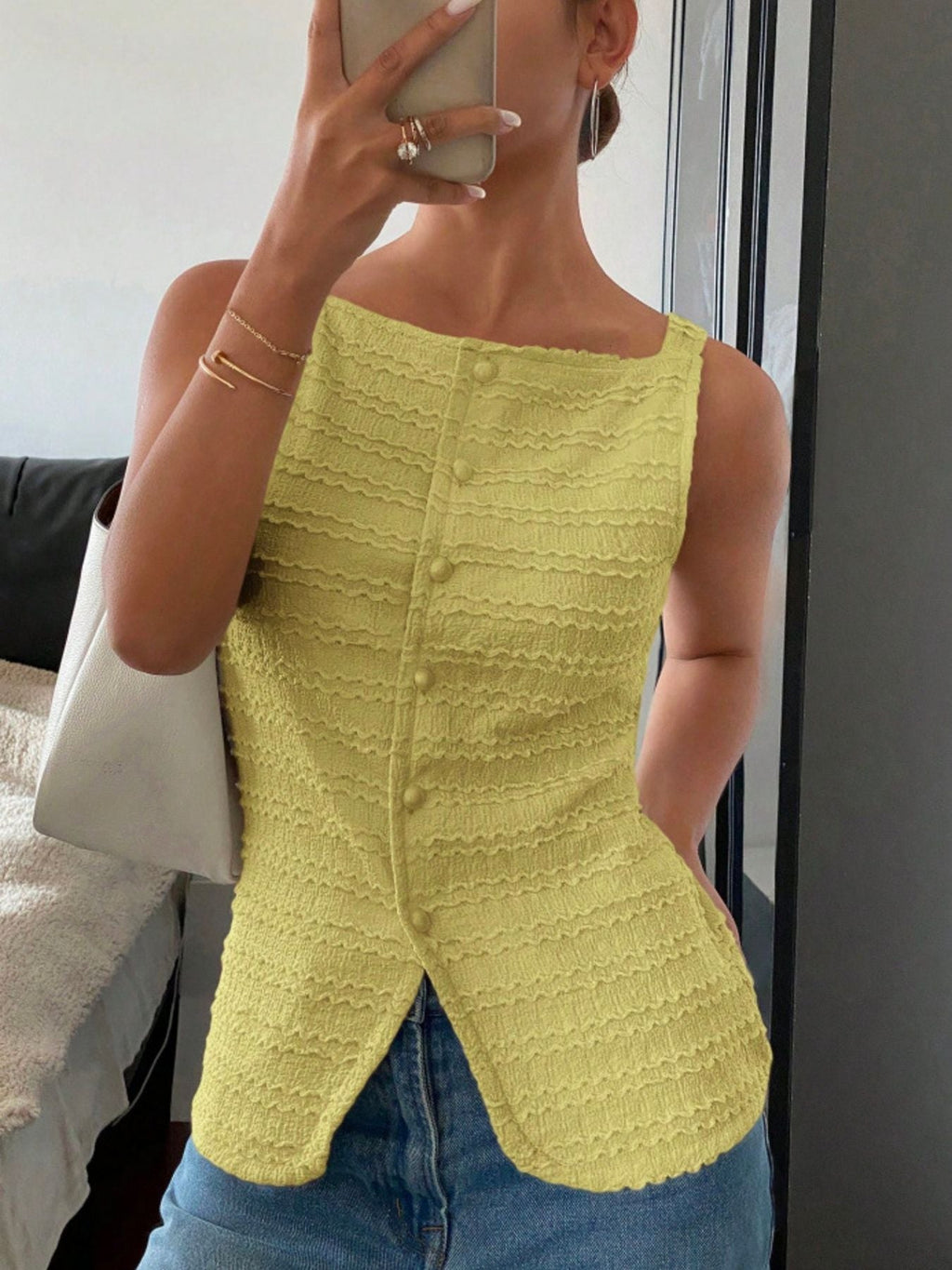 Textured Button-Front Tank