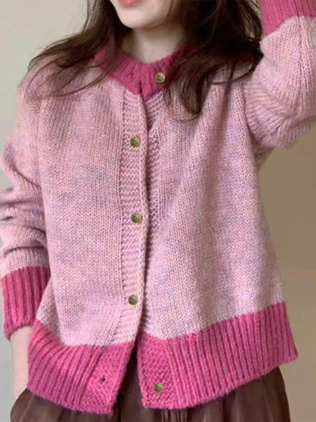 Color Block Button Up Cardigan