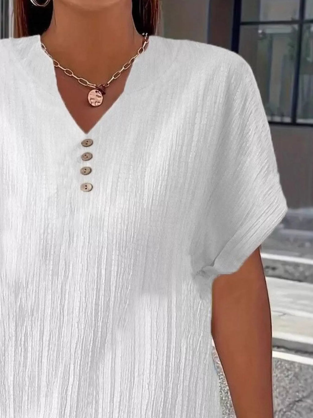 Plus Size Notched Short Sleeve Textured Top