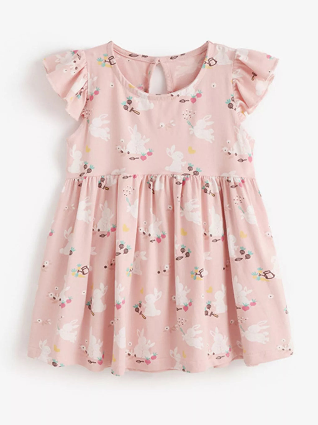 Children's Cute Bunny Print Flutter Sleeve Dress