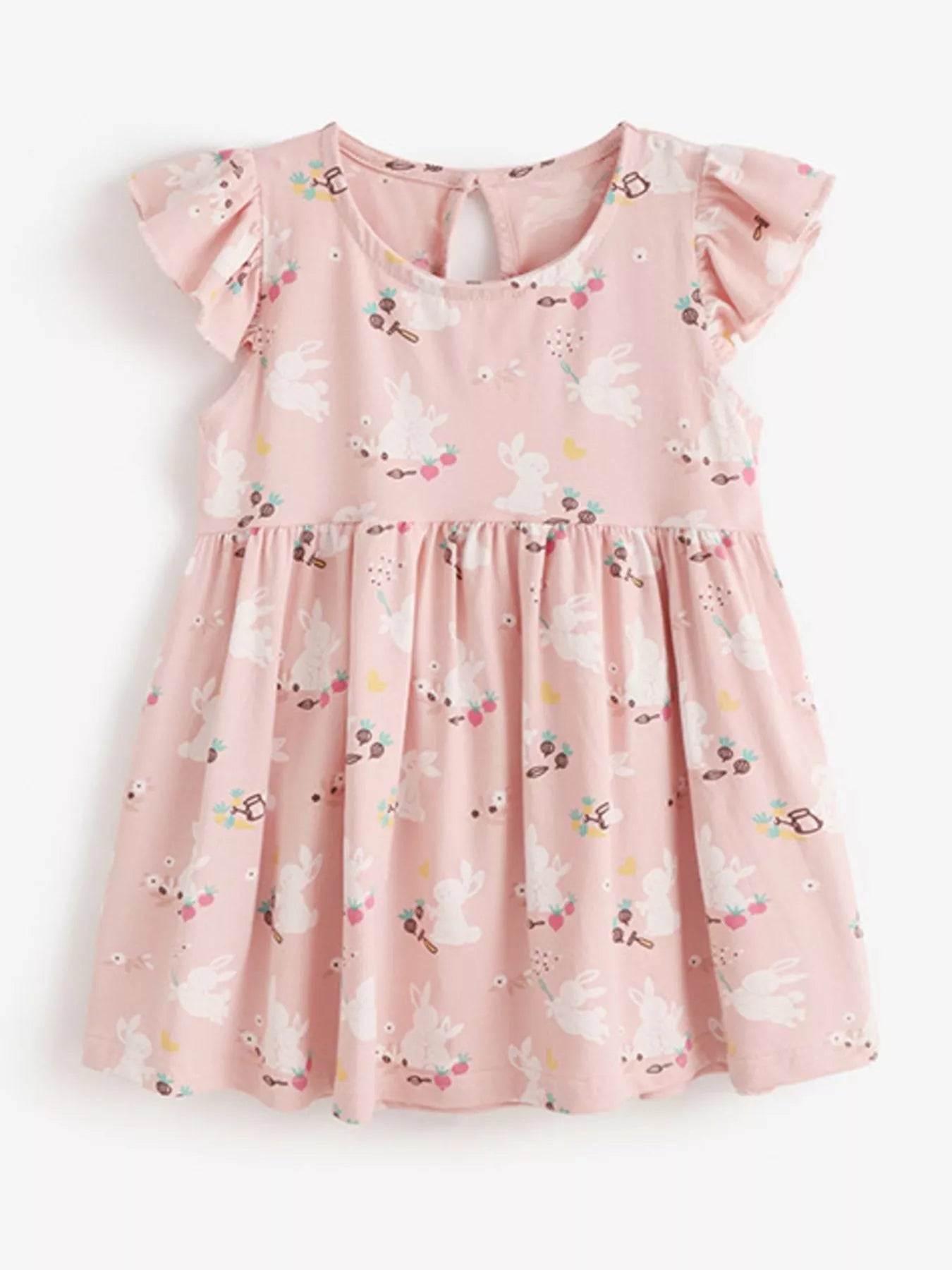 Children's Cute Bunny Print Flutter Sleeve Dress