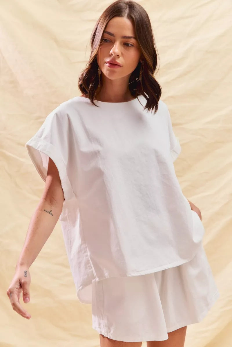 SO ME Round Neck Short Sleeve Top and Shorts Set