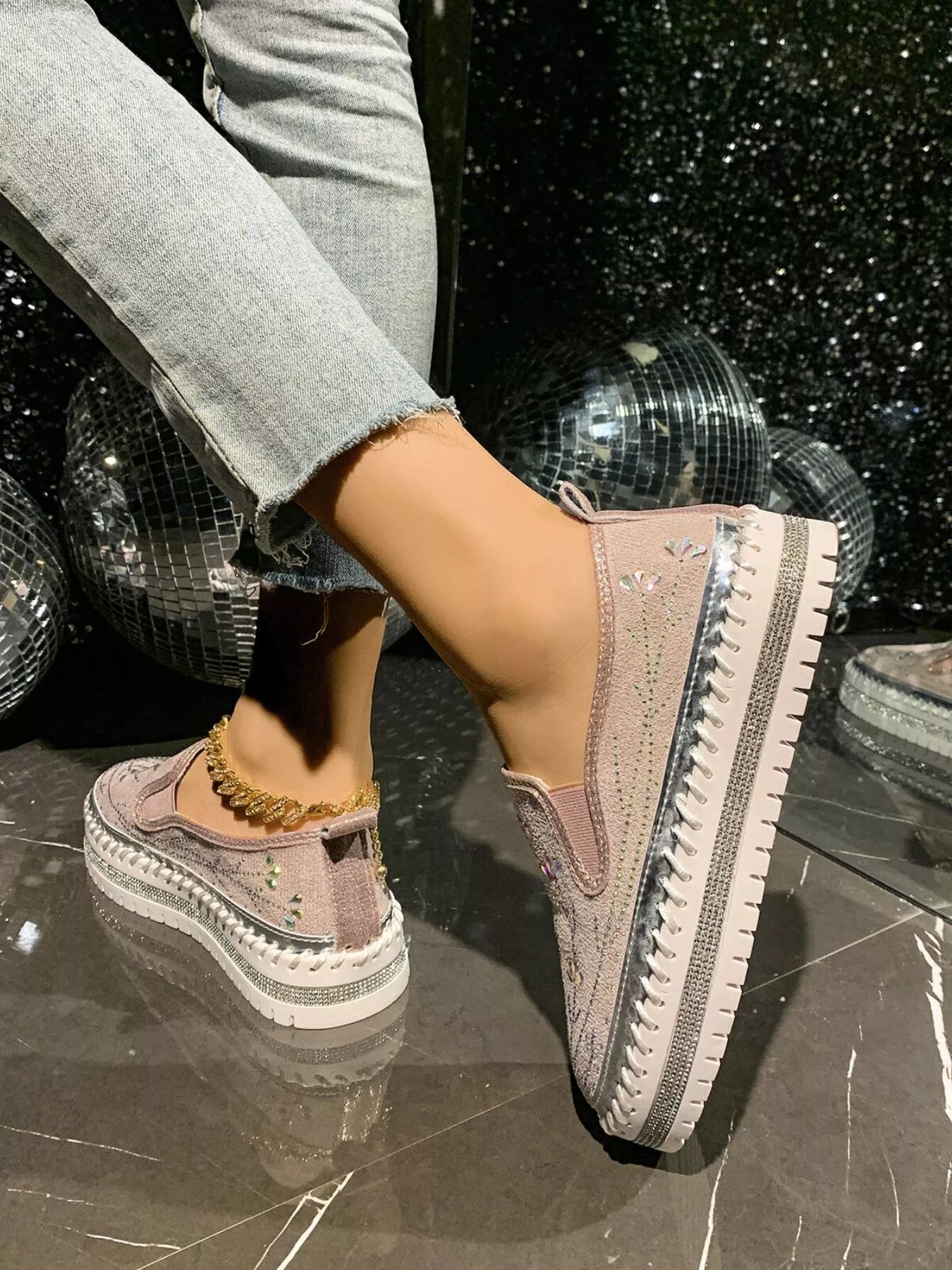 Rhinestone Embellished Platform Loafers