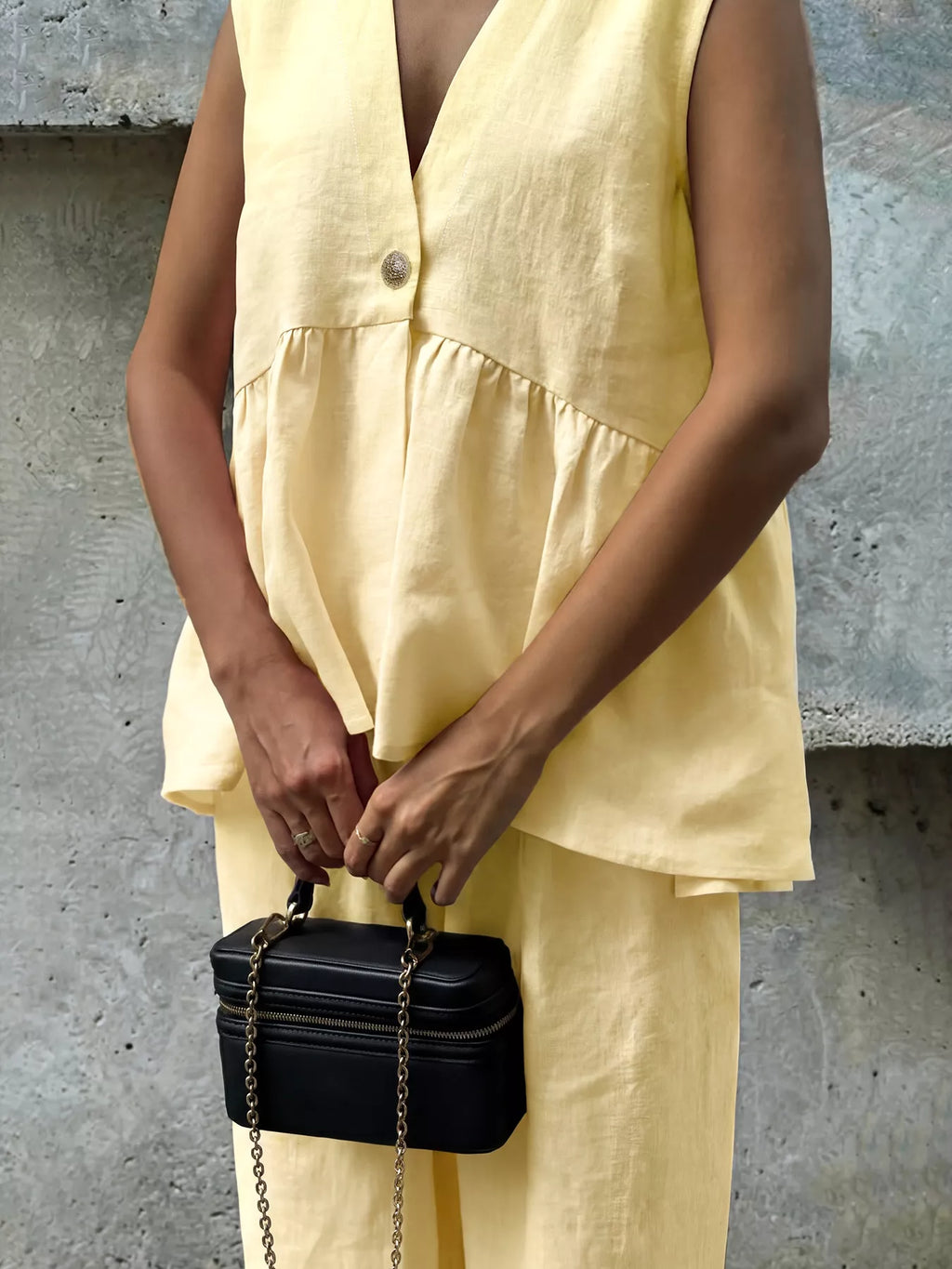 One Button Sleeveless Top and Pants Set