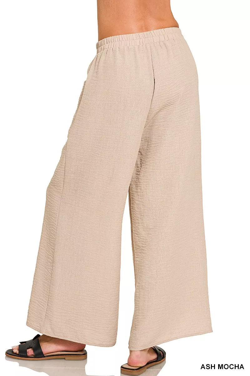 Zenana Woven Airflow Elastic Waistband Pants