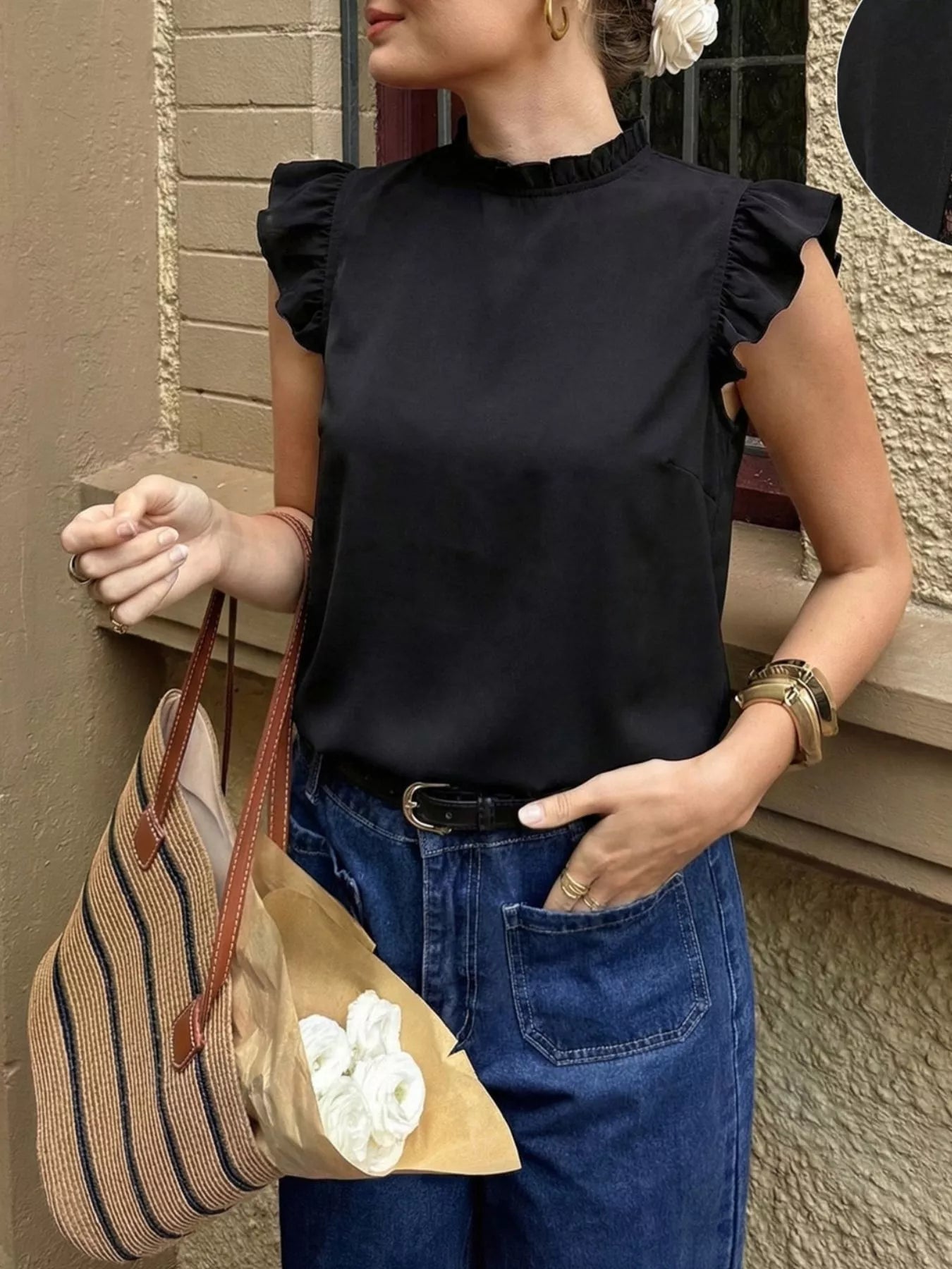 Ruffled Lace Detail Back Top