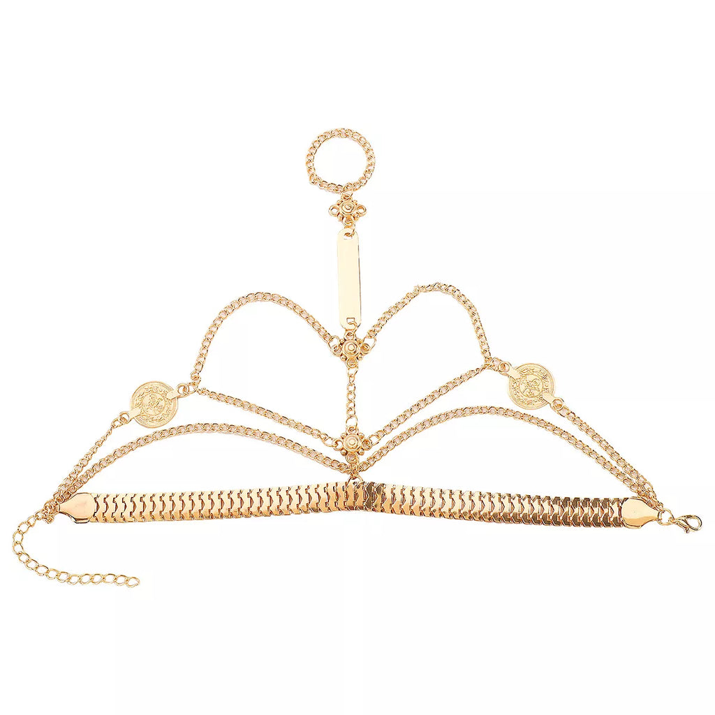 Multi Layered Chain Bracelet with Finger Ring