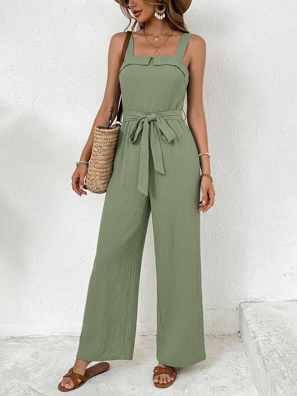 Tie Waist Wide Leg Jumpsuit