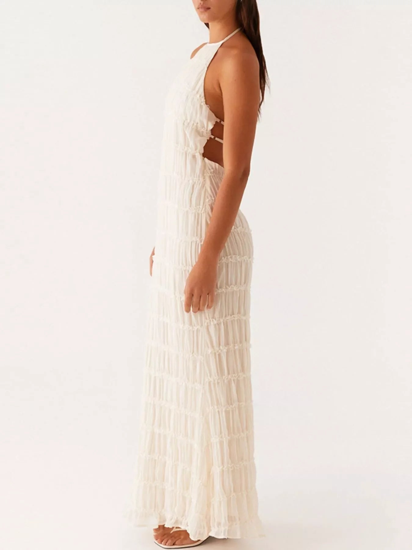 Ruched Halter Neck Maxi Dress