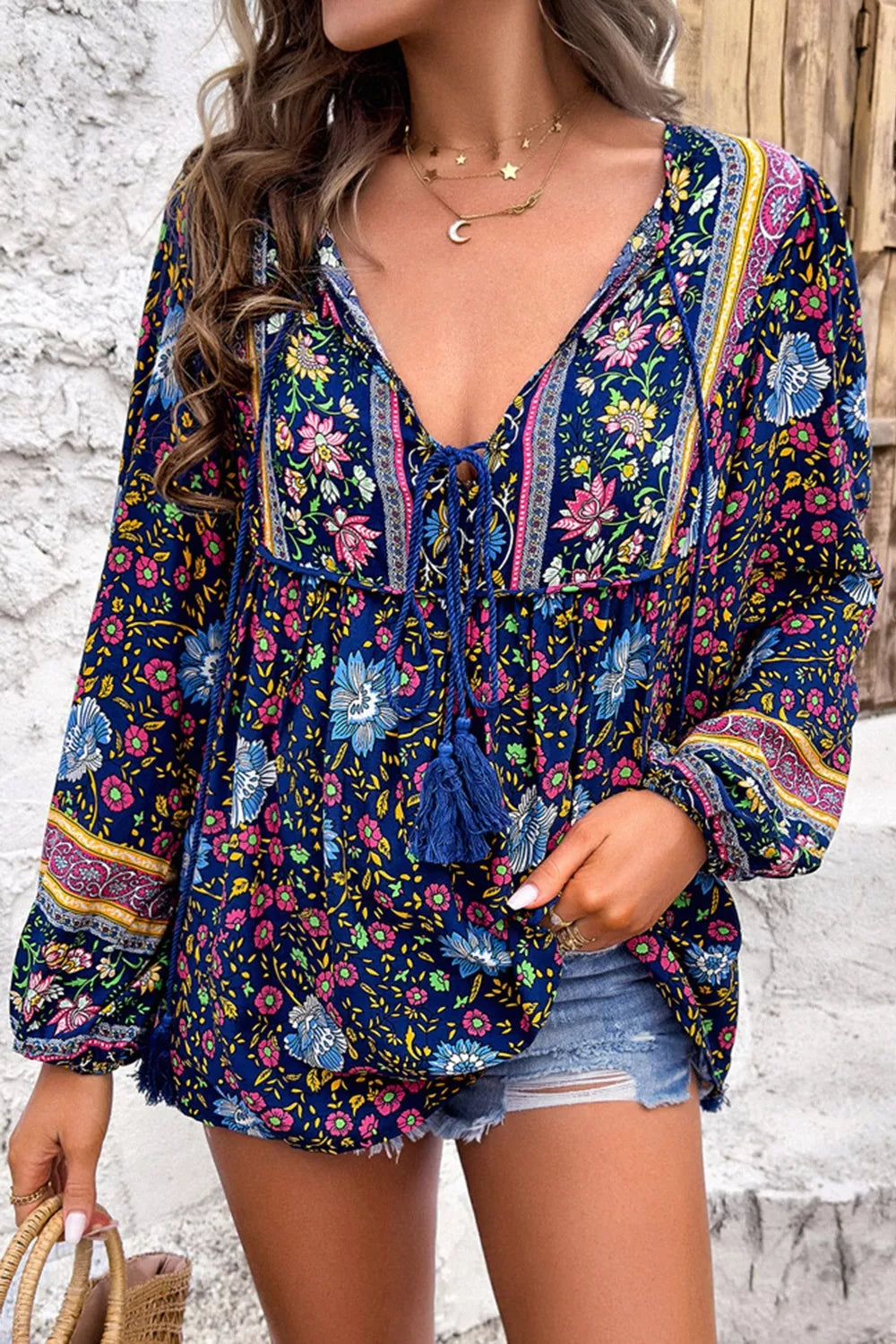 Floral Print Tie Neck Blouse