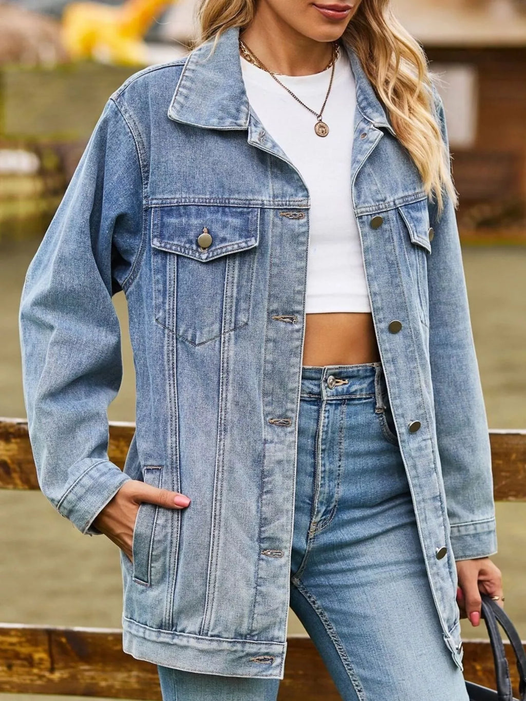 Button Down Washed Denim Jacket