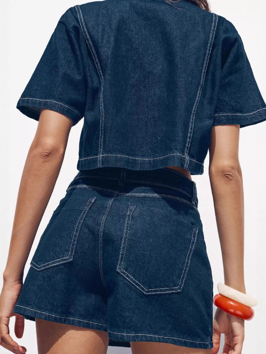 Button Up Short Sleeve Top and Skort Denim Set