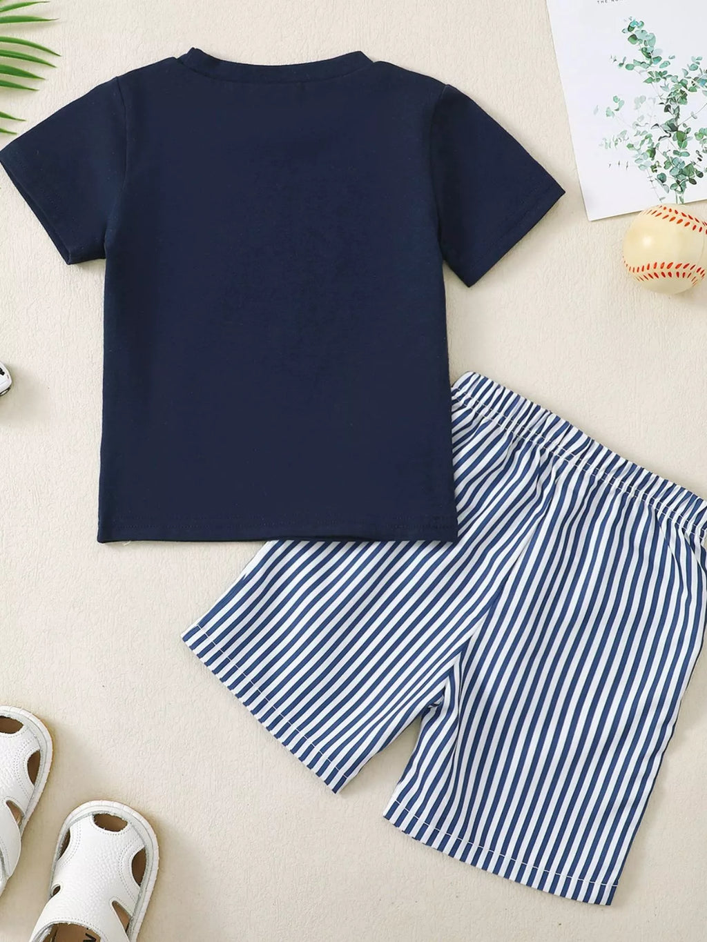 Children's Embroidered Round Neck Tee and Shorts Set