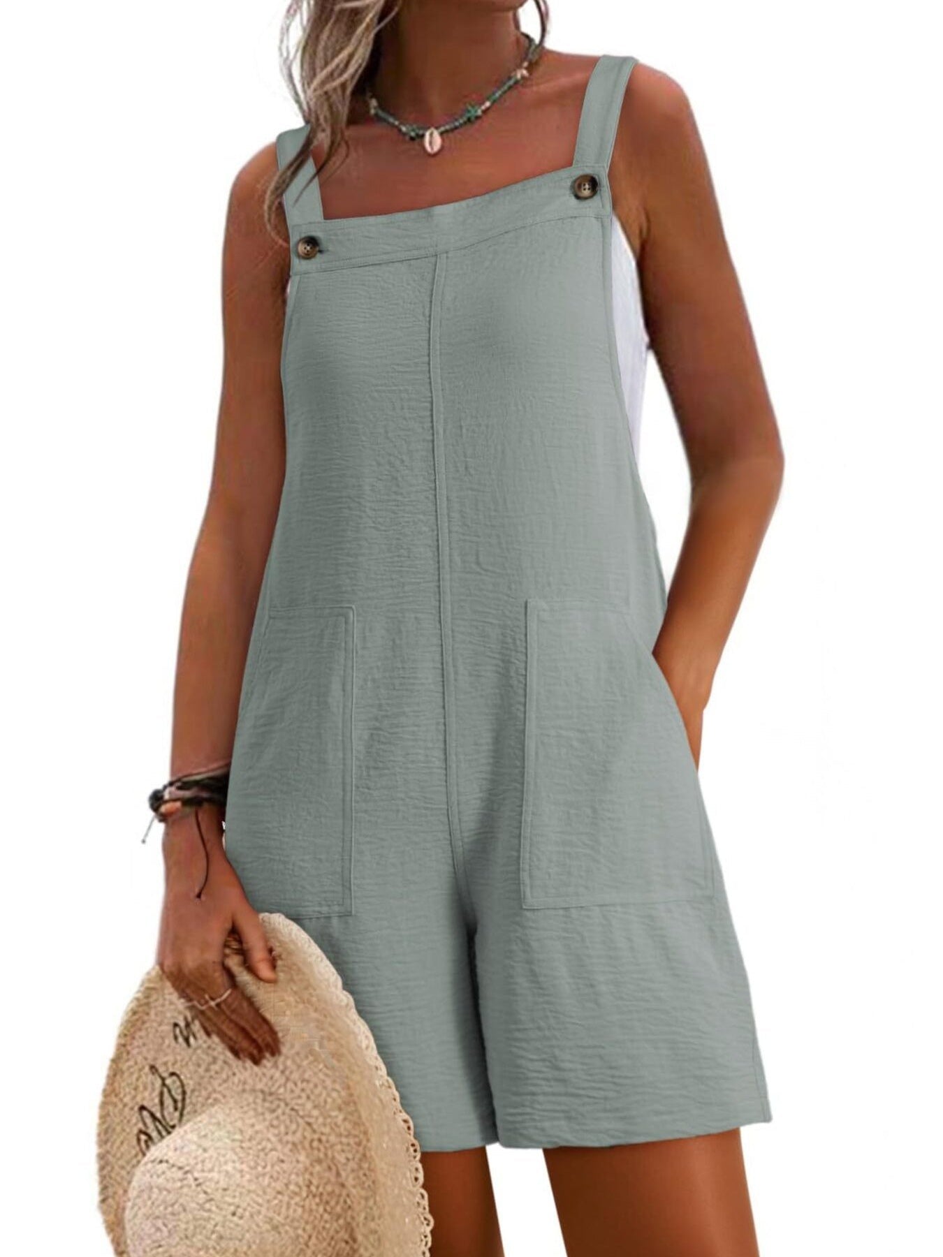 Casual Wide Strap Overalls with Pockets