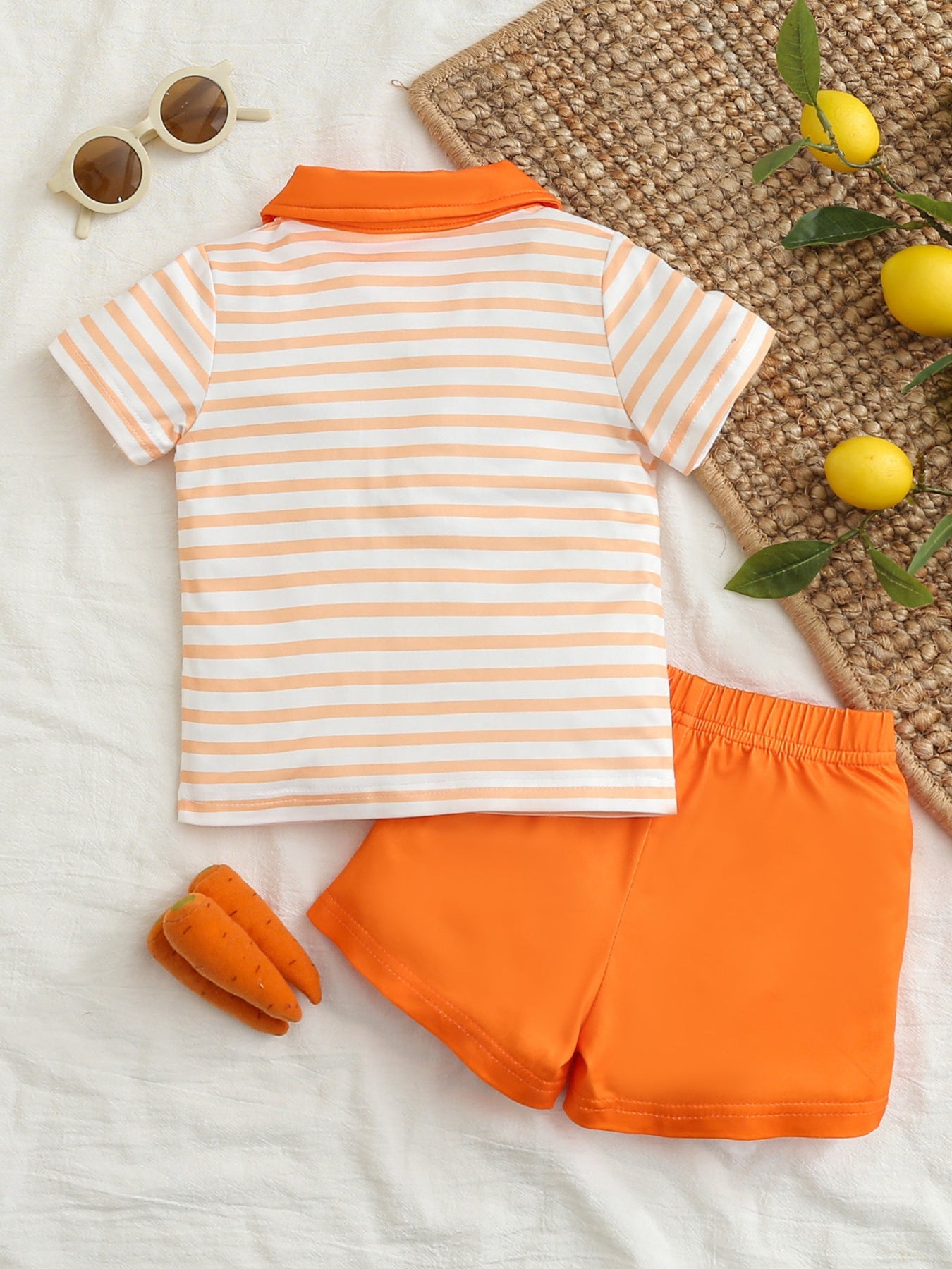 Children's Striped Polo Shirt & Solid Shorts Set