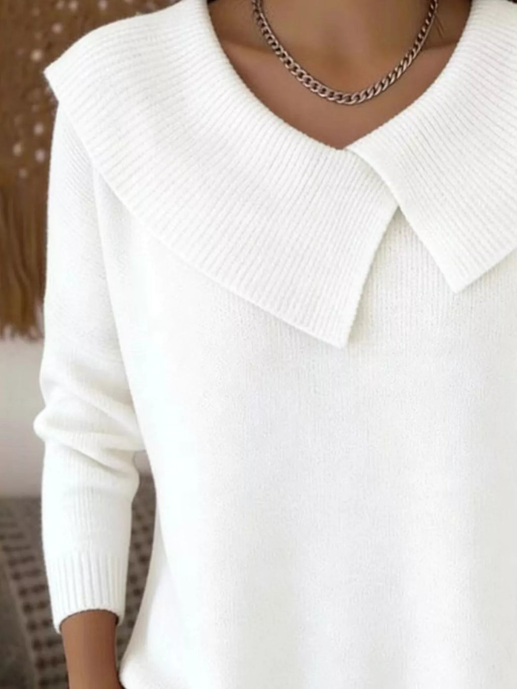Full Size Solid Color Ribbed Hem Sweater Plus Size