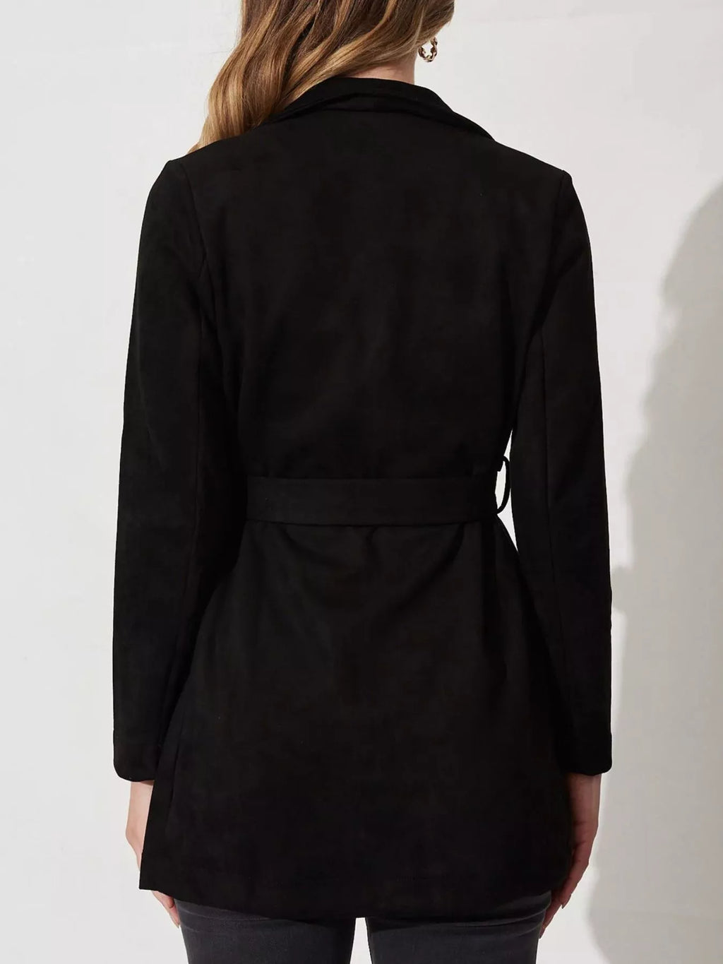 Suede Tie Waist Long Sleeve Outerwear