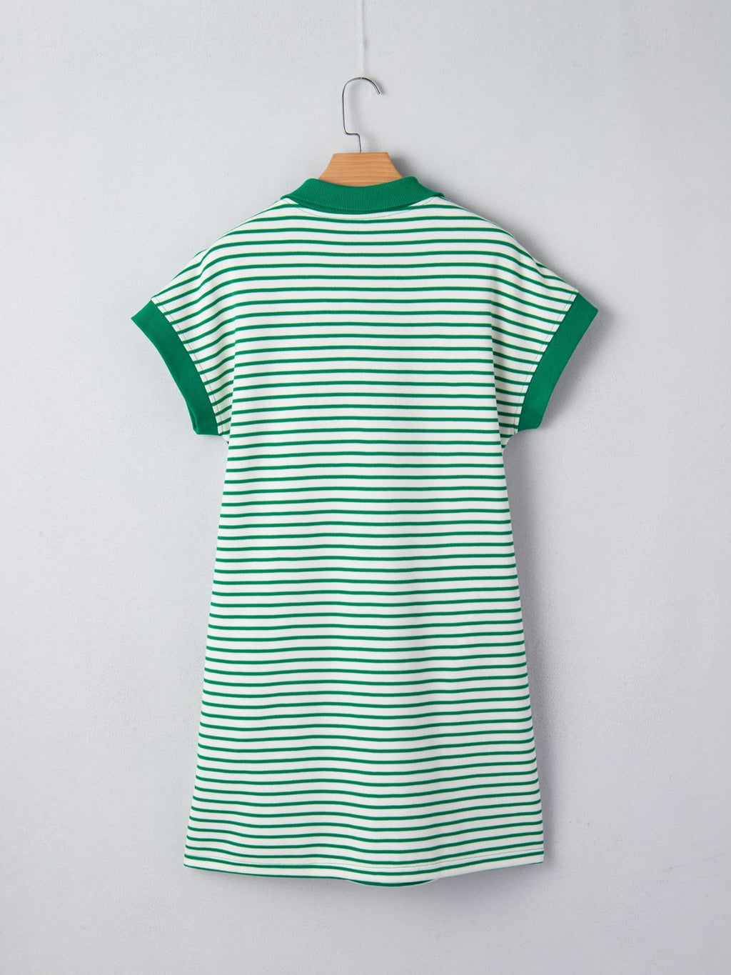 Stripe Quarter Zip Polo Collar T Shirt Dress with Pockets