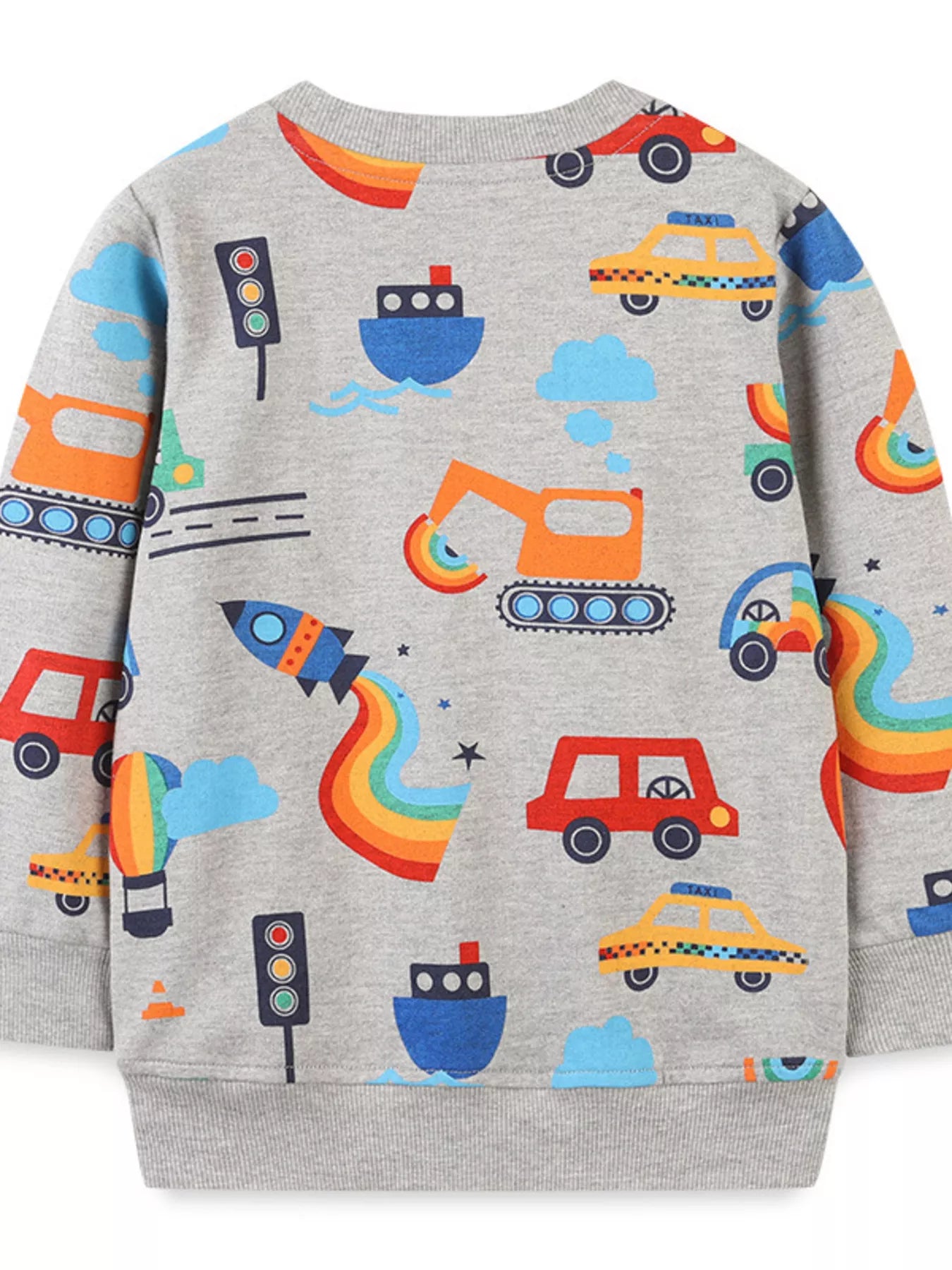 Children's Transportation Print Round Neck Sweatshirt