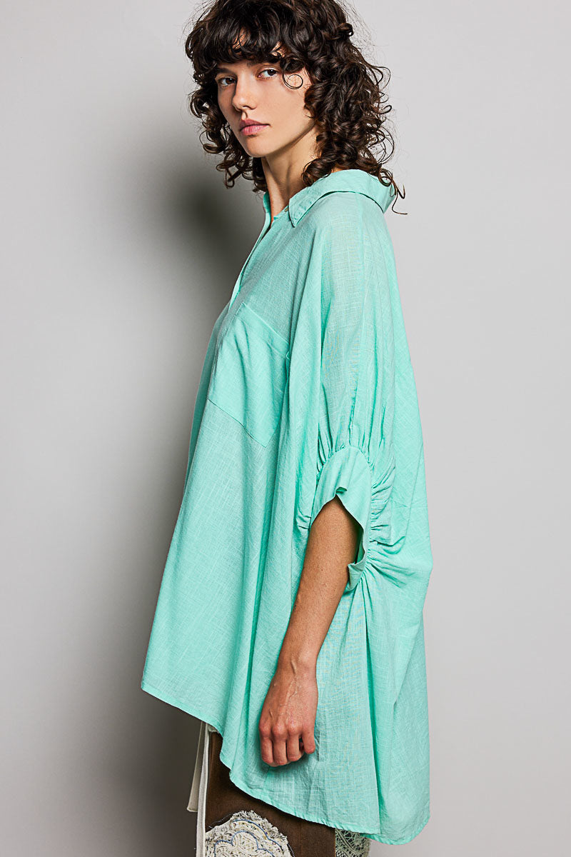POL Button Down Half Dolman Sleeve Shirt