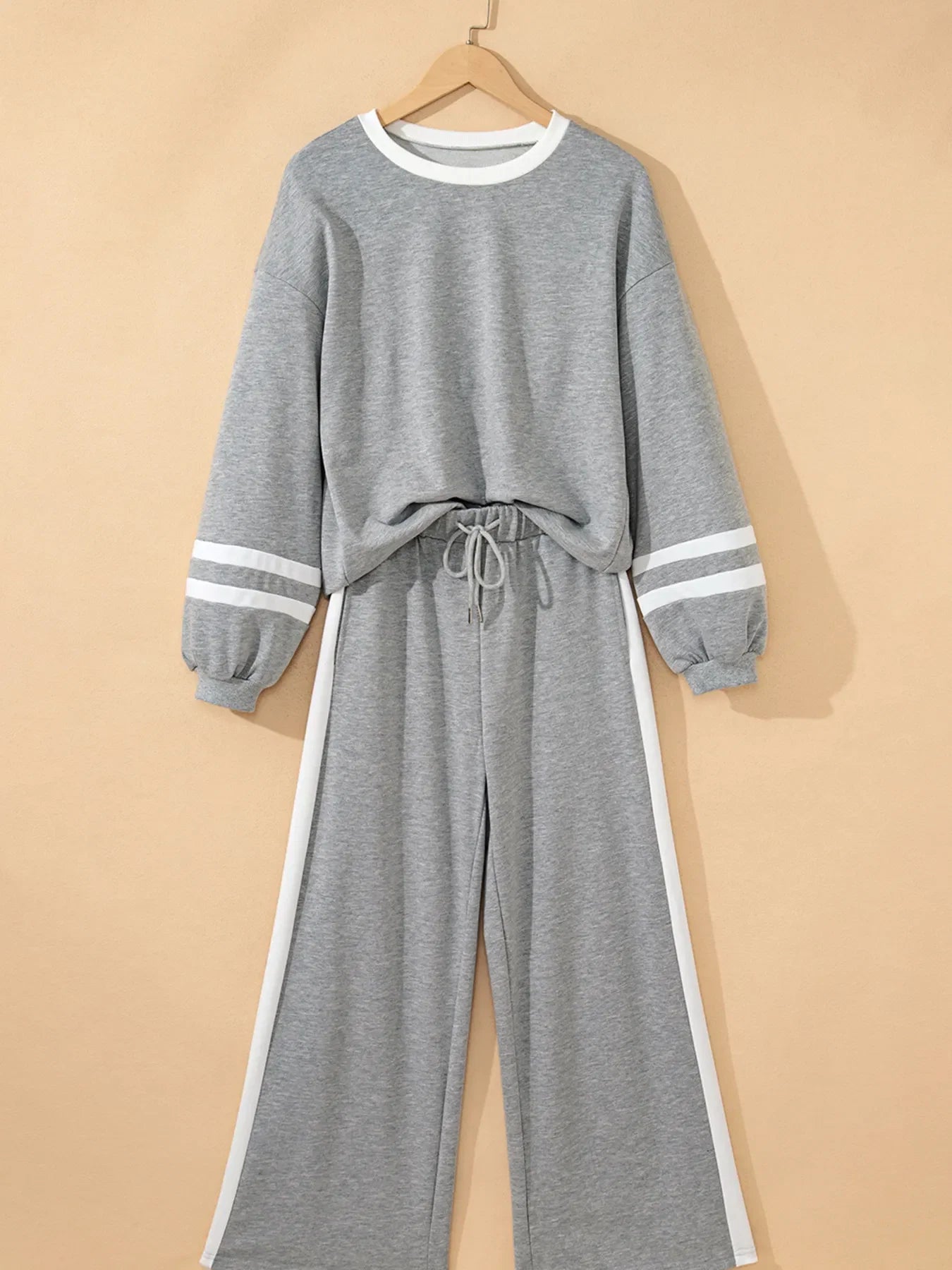 Contrast Trim Round Neck Top and Pants Set