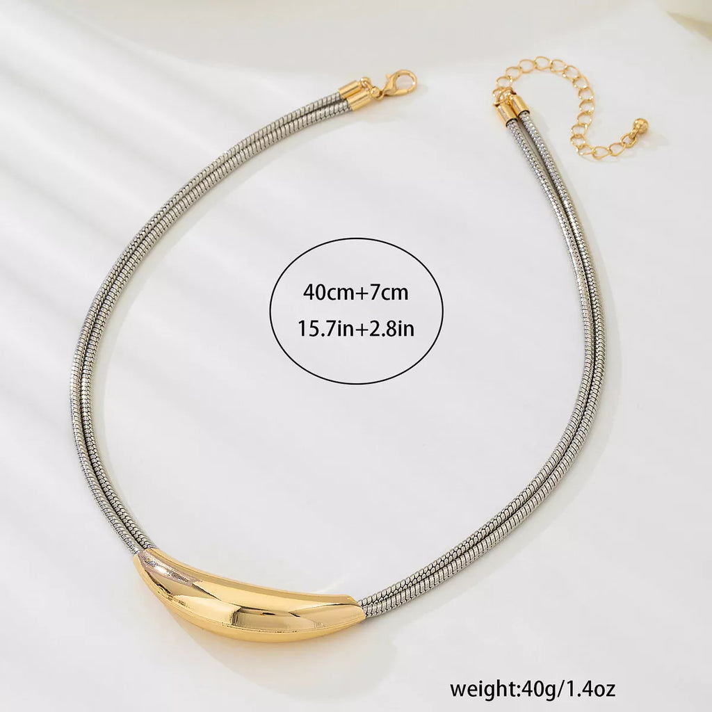 Two-Tone Alloy Curved Pendant Snake Chain Necklace