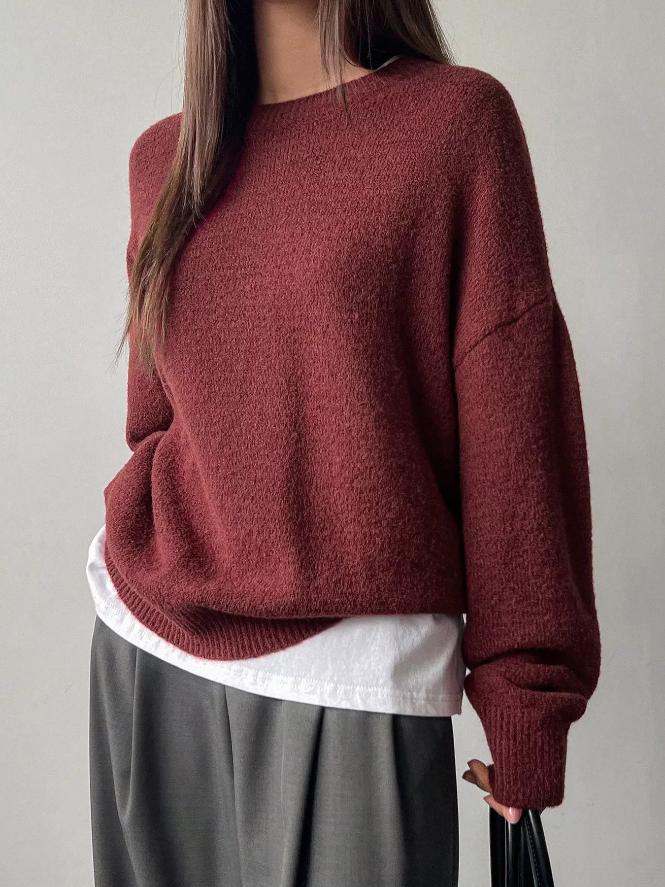 Full Size Cozy Knit Round Neck Oversized Sweater Plus Size
