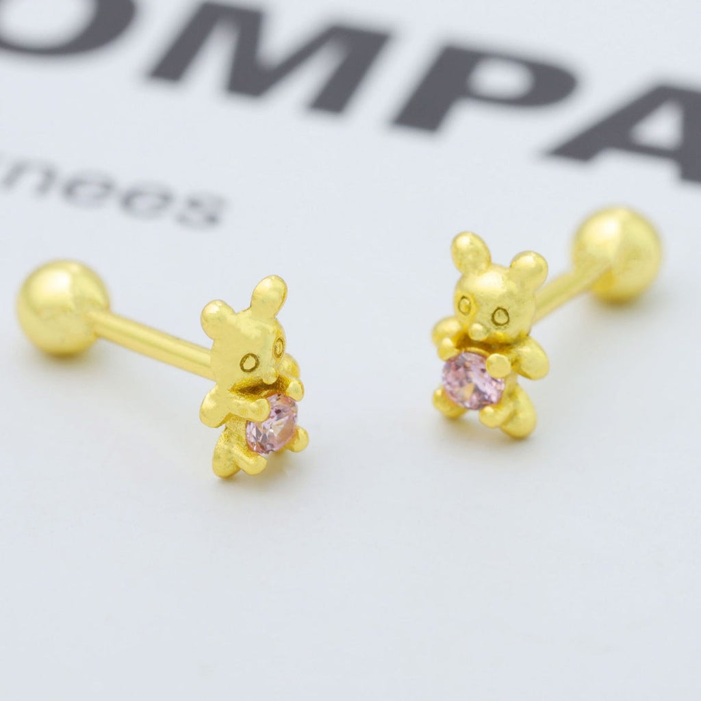 925 Sterling Silver Bear Stud Earrings