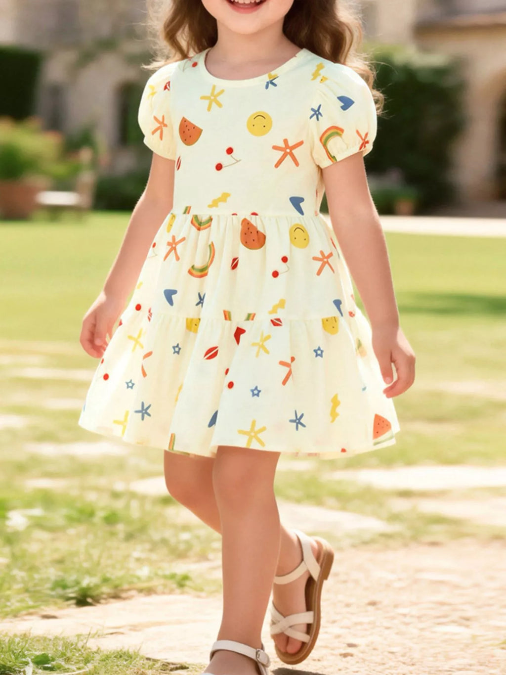 Children's Printed Tiered Casual Dress