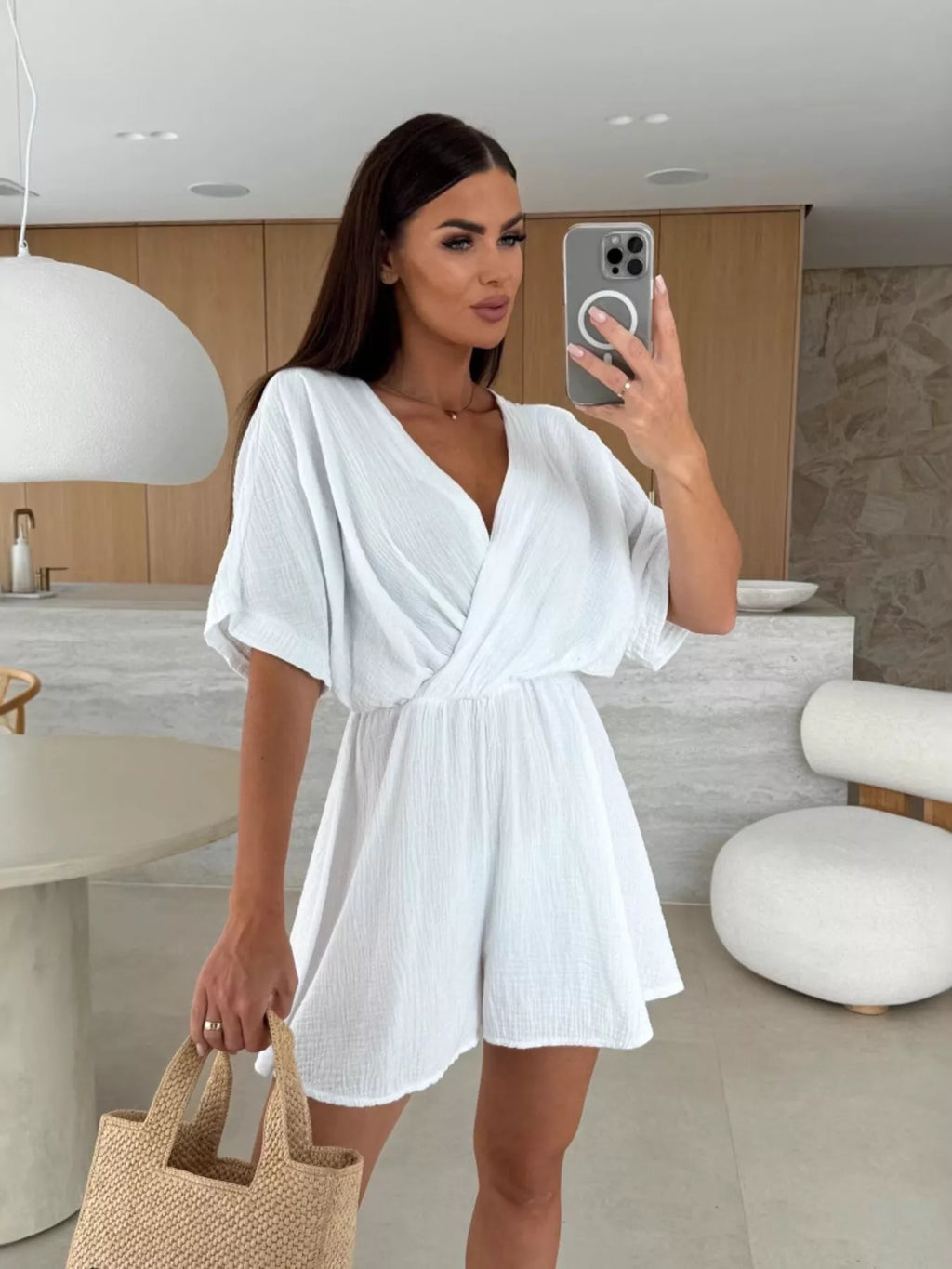 Surplice Short Sleeve Romper