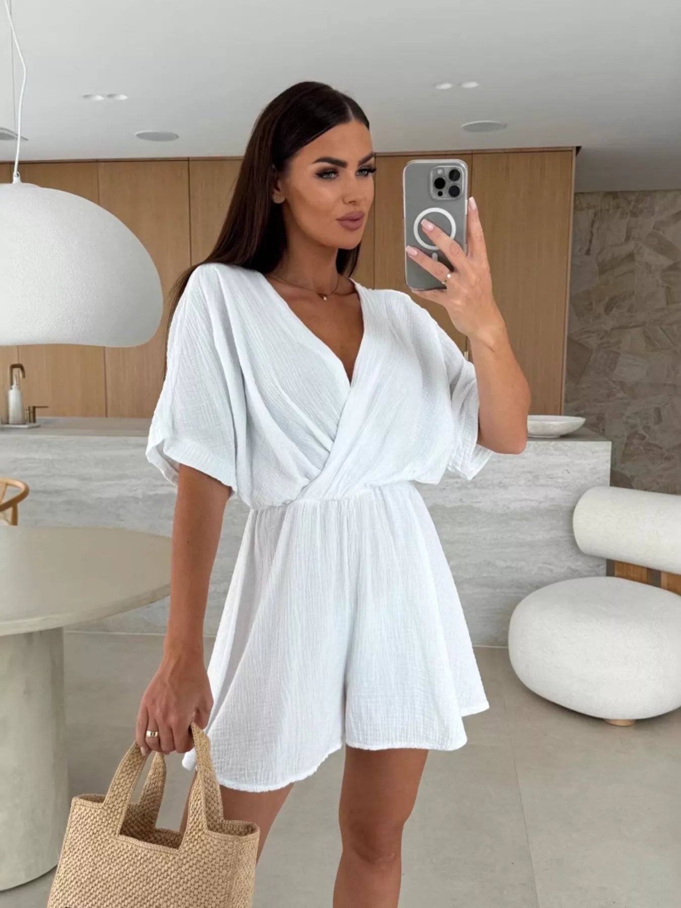 Surplice Short Sleeve Romper