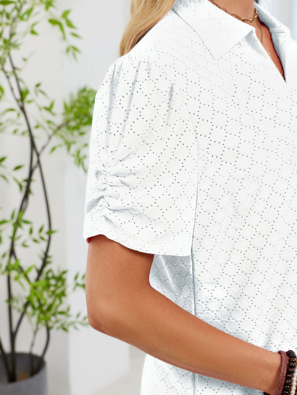 Eyelet Short Sleeve Blouse