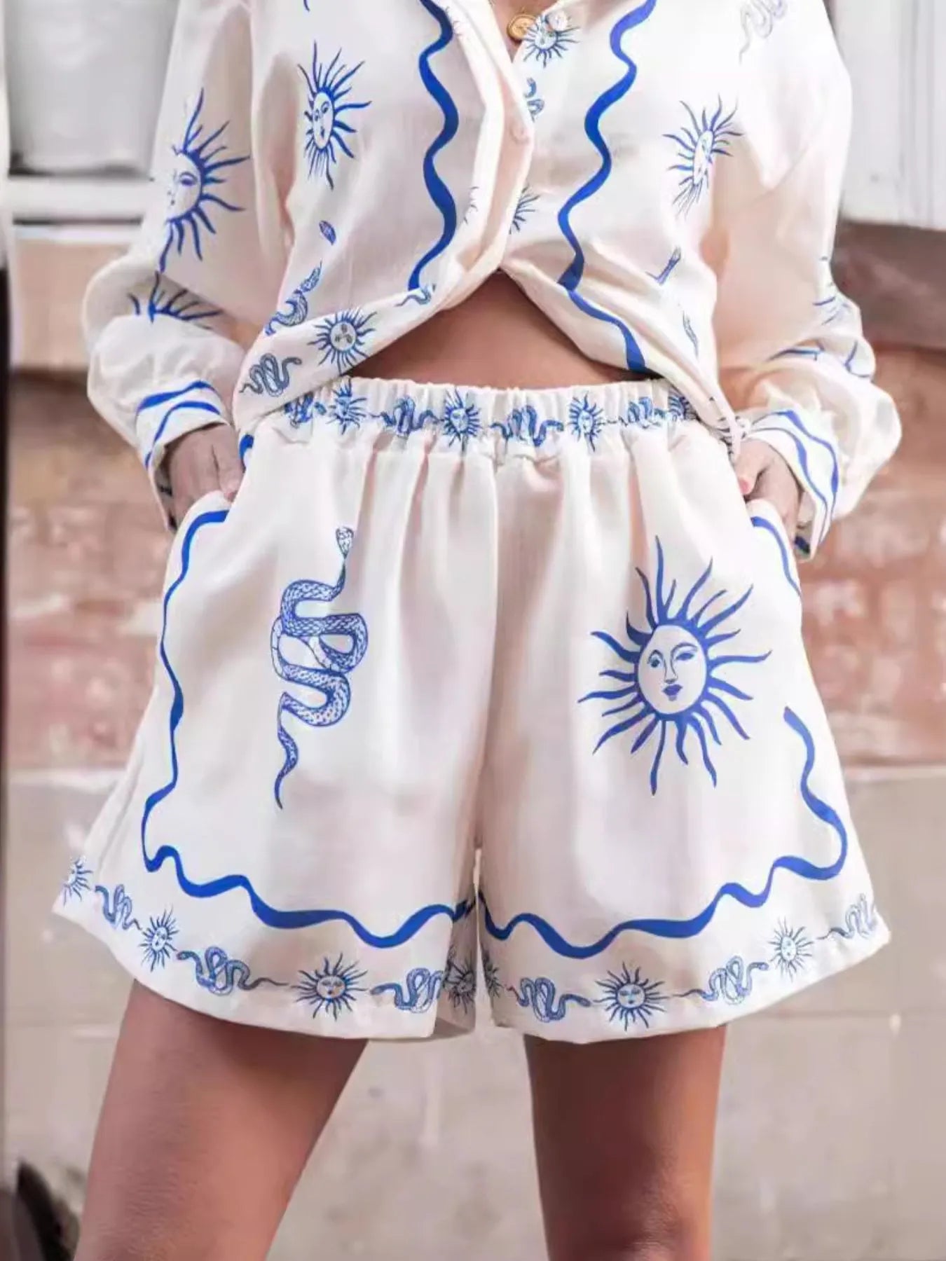 Printed Button Up Shirt and Shorts Set
