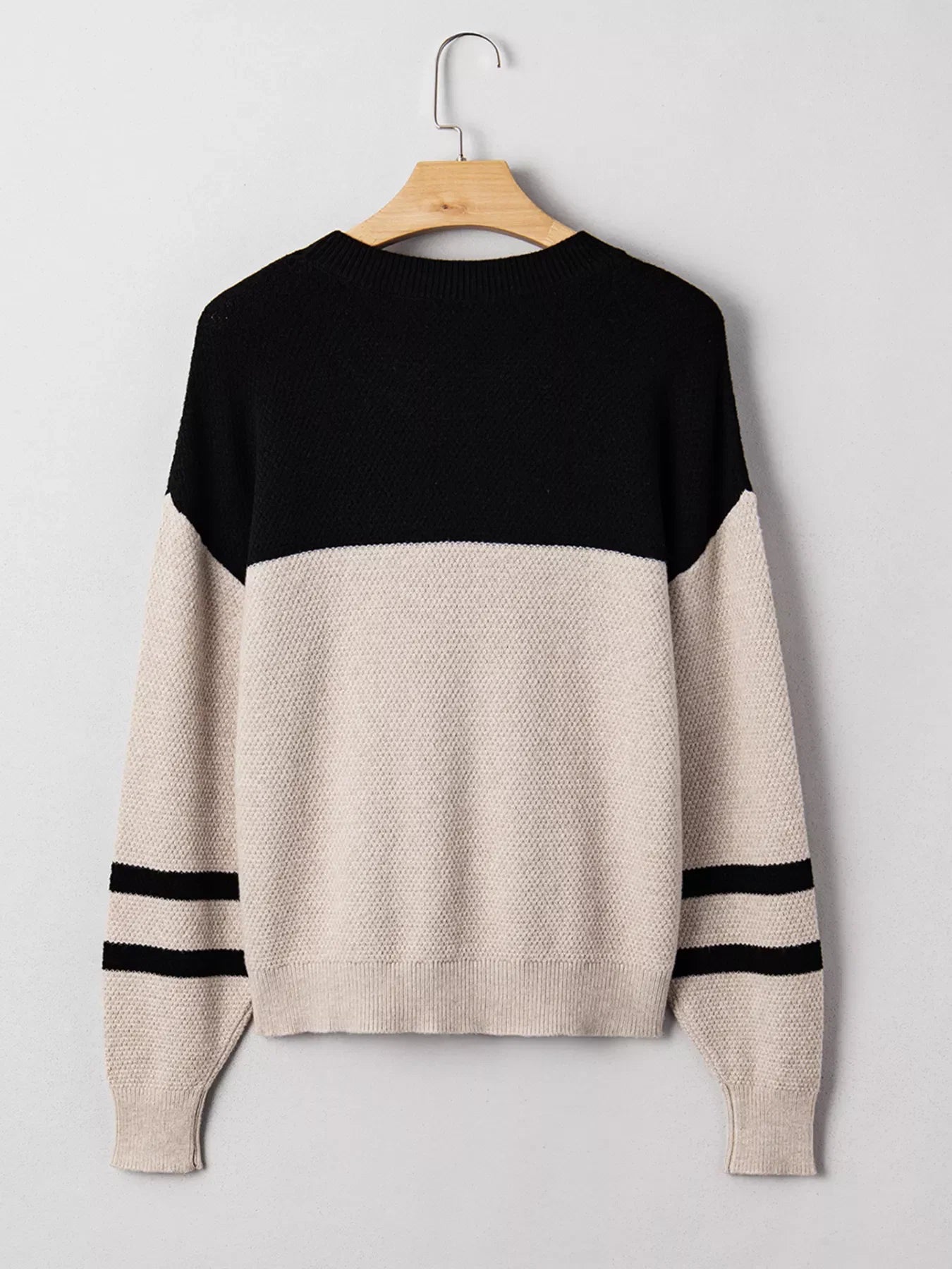 Color Block Knit Striped Sleeve Detail Casual Sweater
