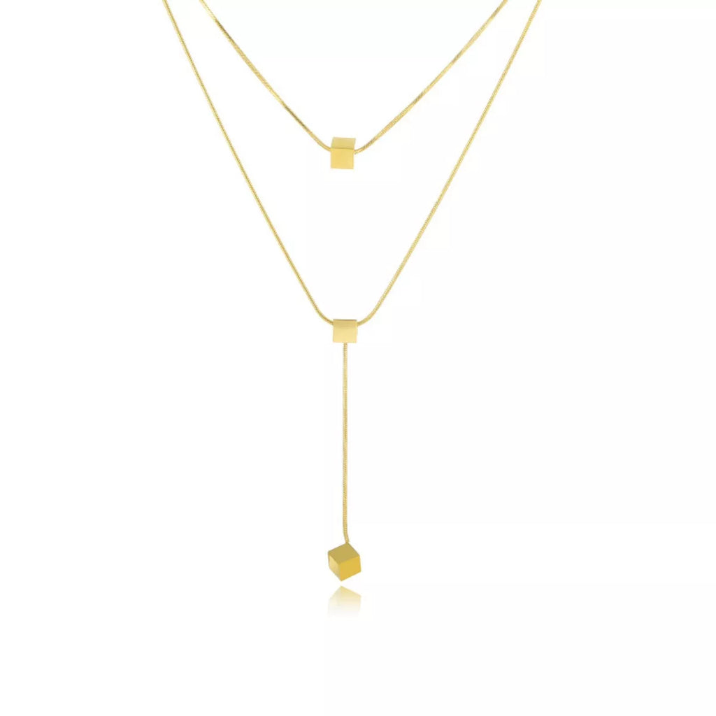 18K Gold-Plated Double Layered Geometric Necklace
