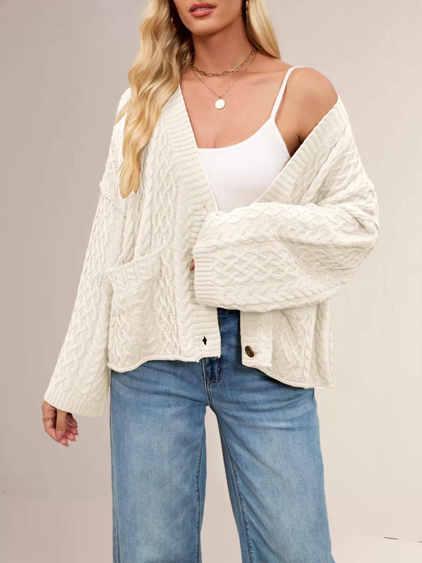 Cable Knit Button-Down Cardigan