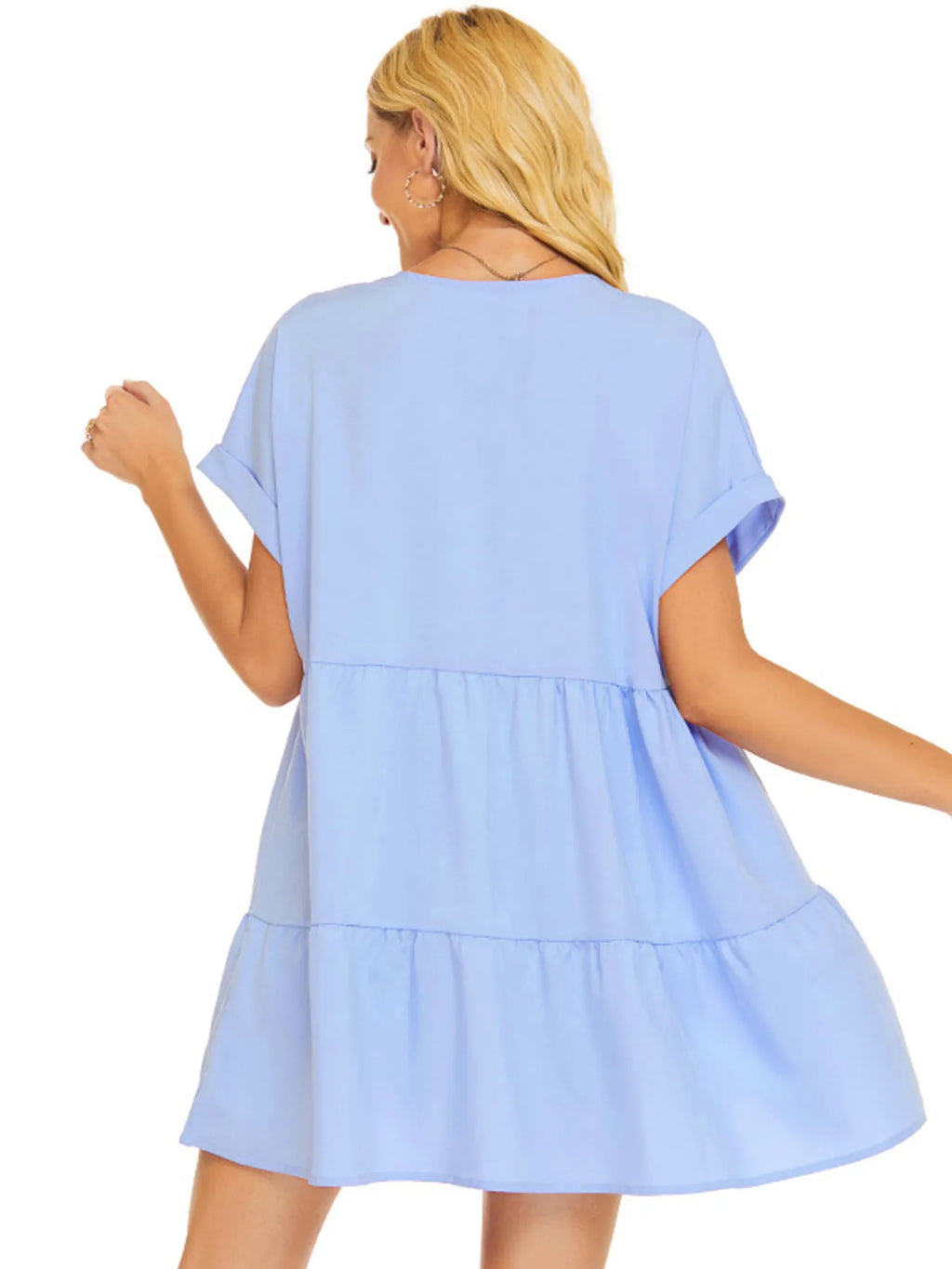 V-Neck Babydoll Tiered Mini Dress