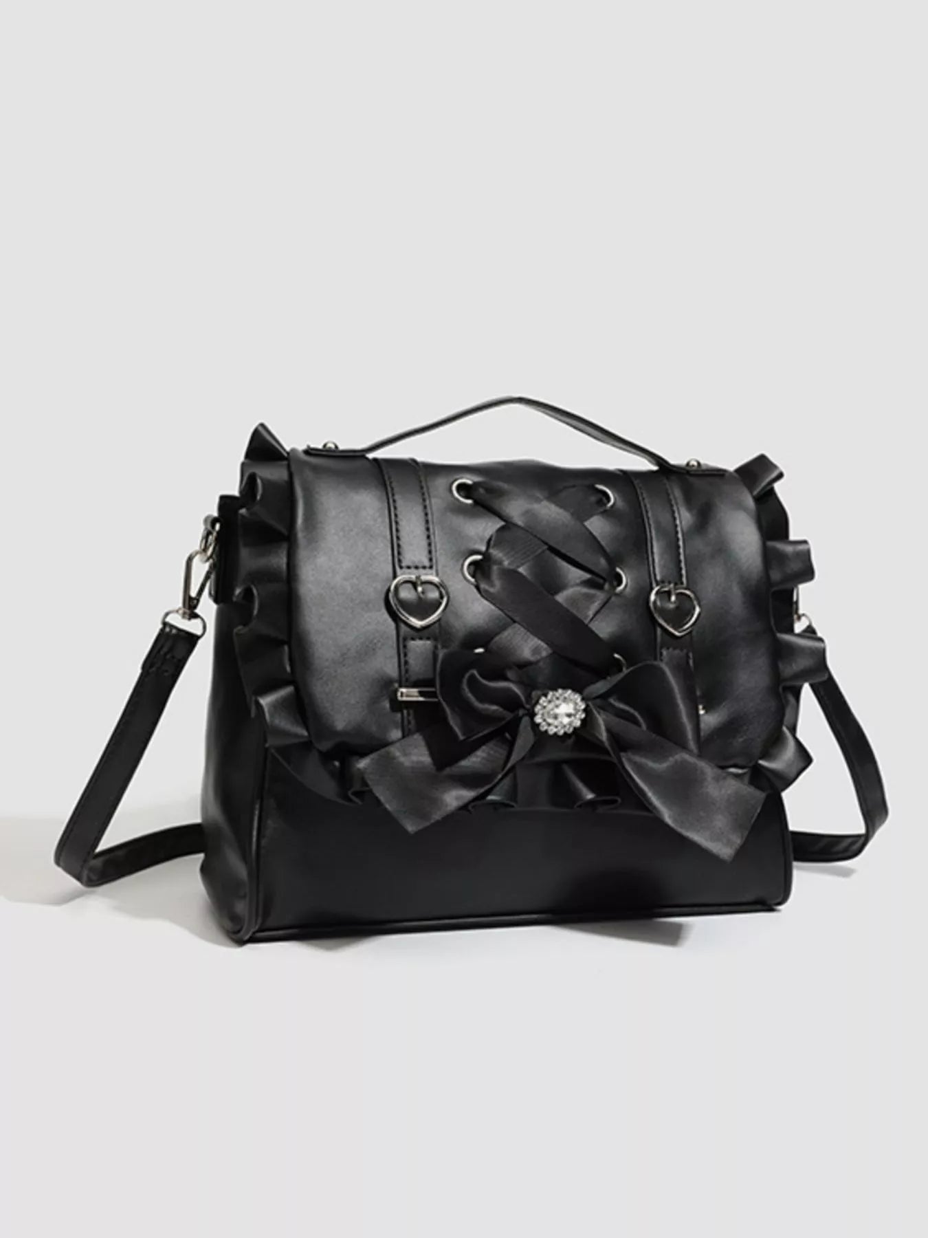 Ruffled Lace Up Bow Backpack Bag
