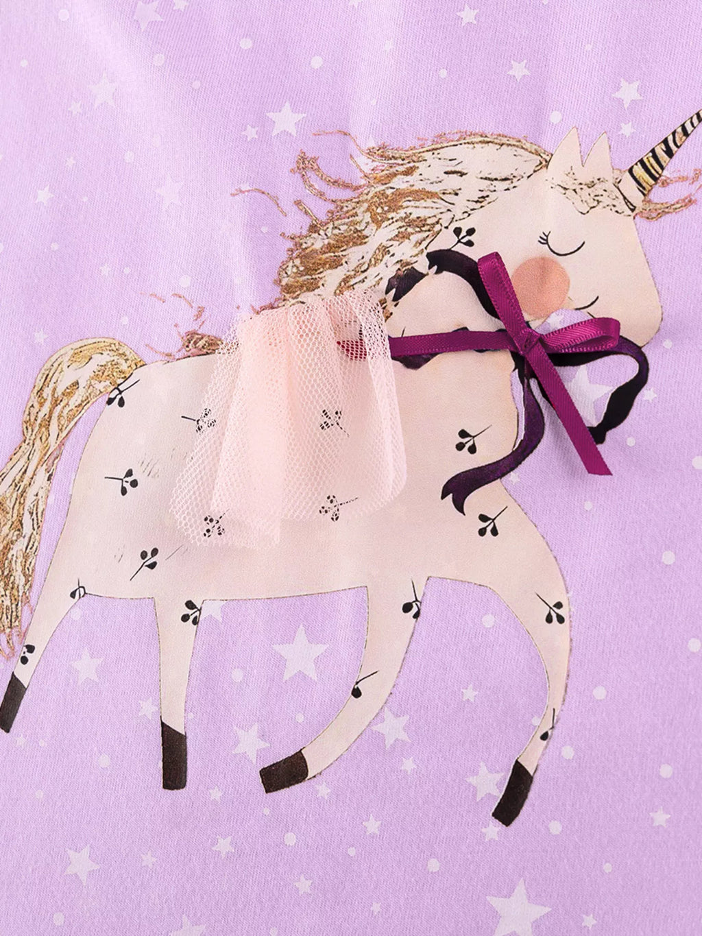 Children's Unicorn Star Print Ruffled Sleeve Dress