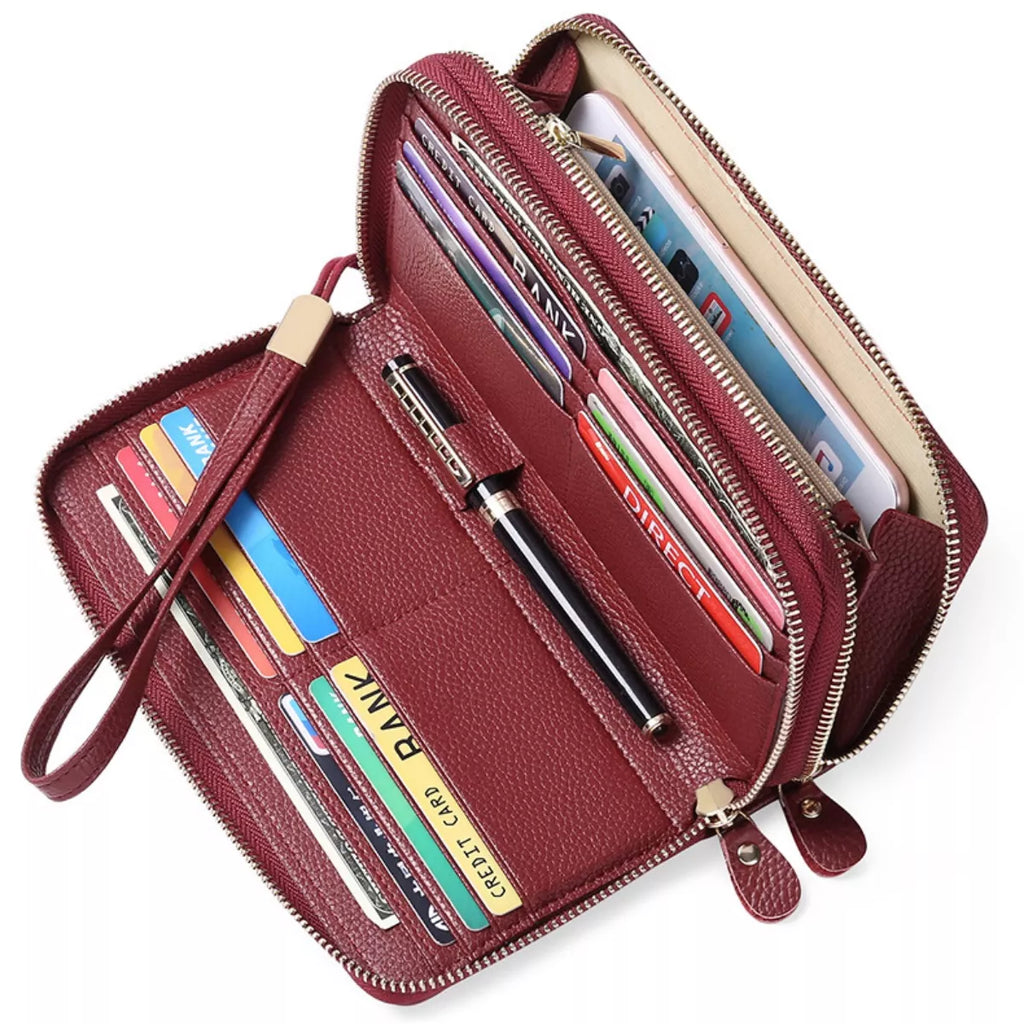 Double Zipper Leather Wallet