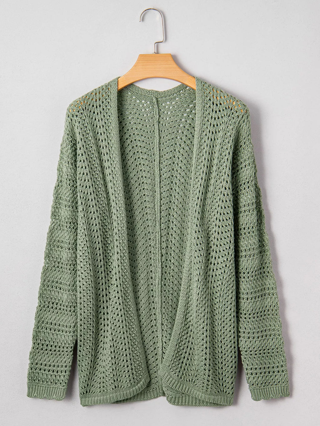 Scalloped Edge Eyelet Knit Batwing Sleeve Cardigan