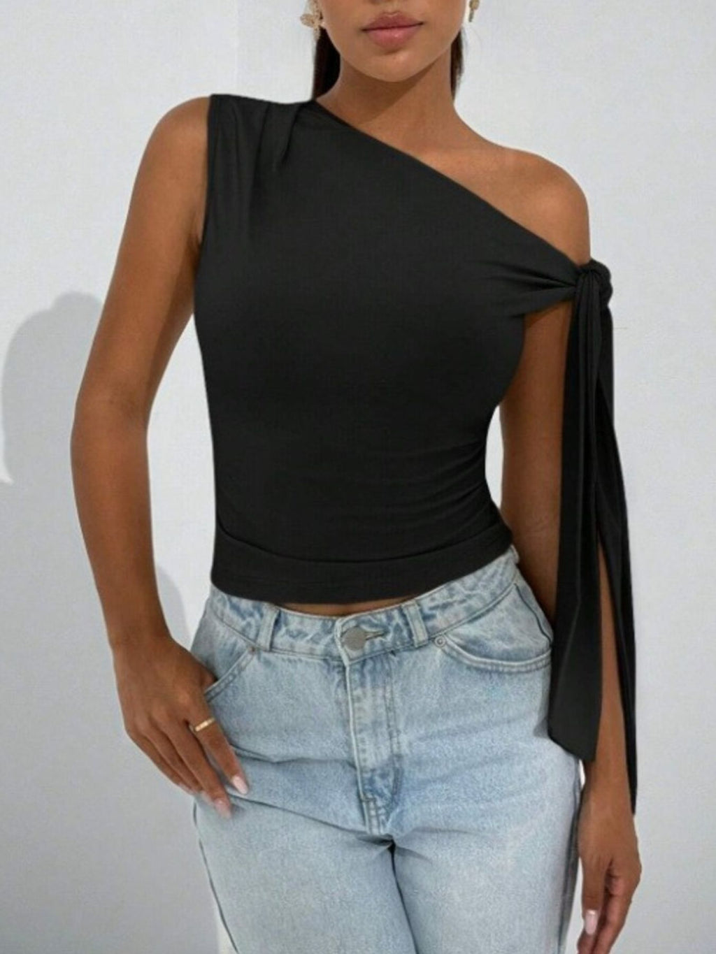 One-Shoulder Tie Detail Top