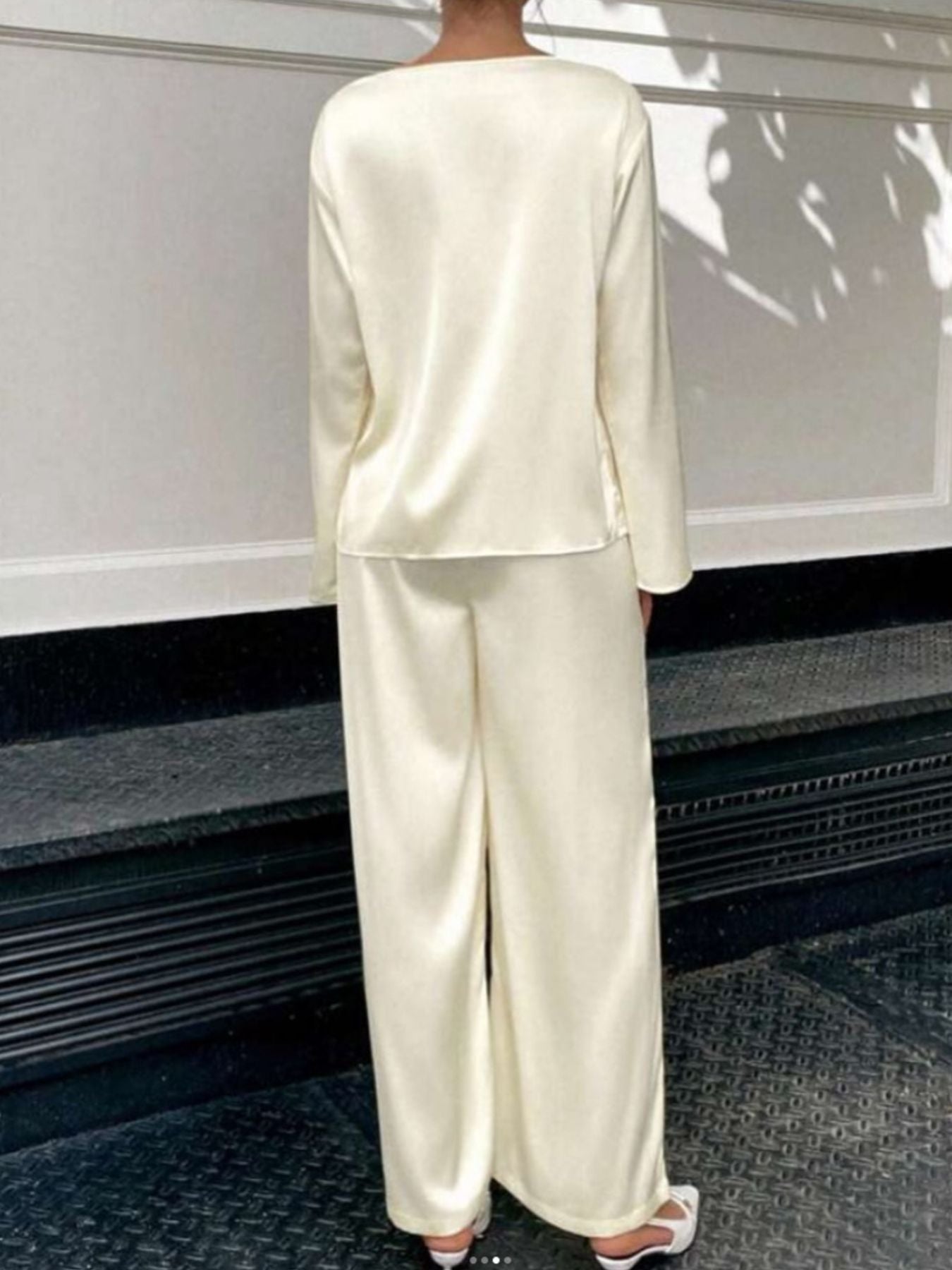 Round Neck Long Sleeve Top and Pants Set