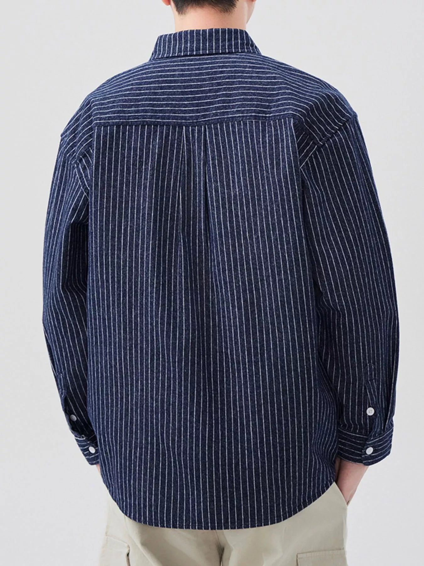 Men's Plus Size Striped Button Up Long Sleeve Shirt