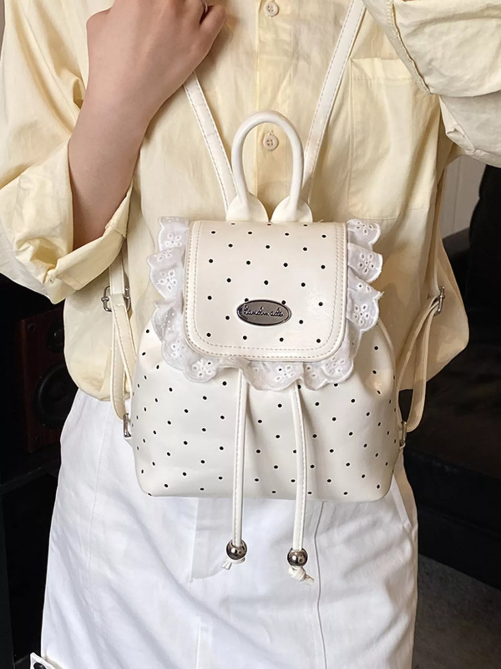 Polka Dot Lace Trim Backpack Bag