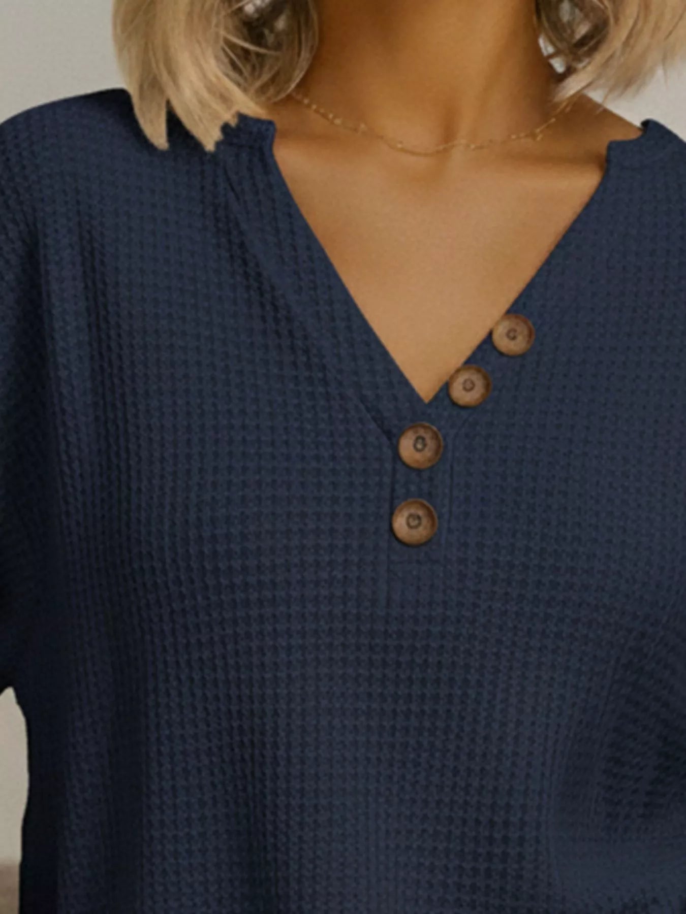 Full Size Waffle Knit V-Neck T-Shirt Plus Size