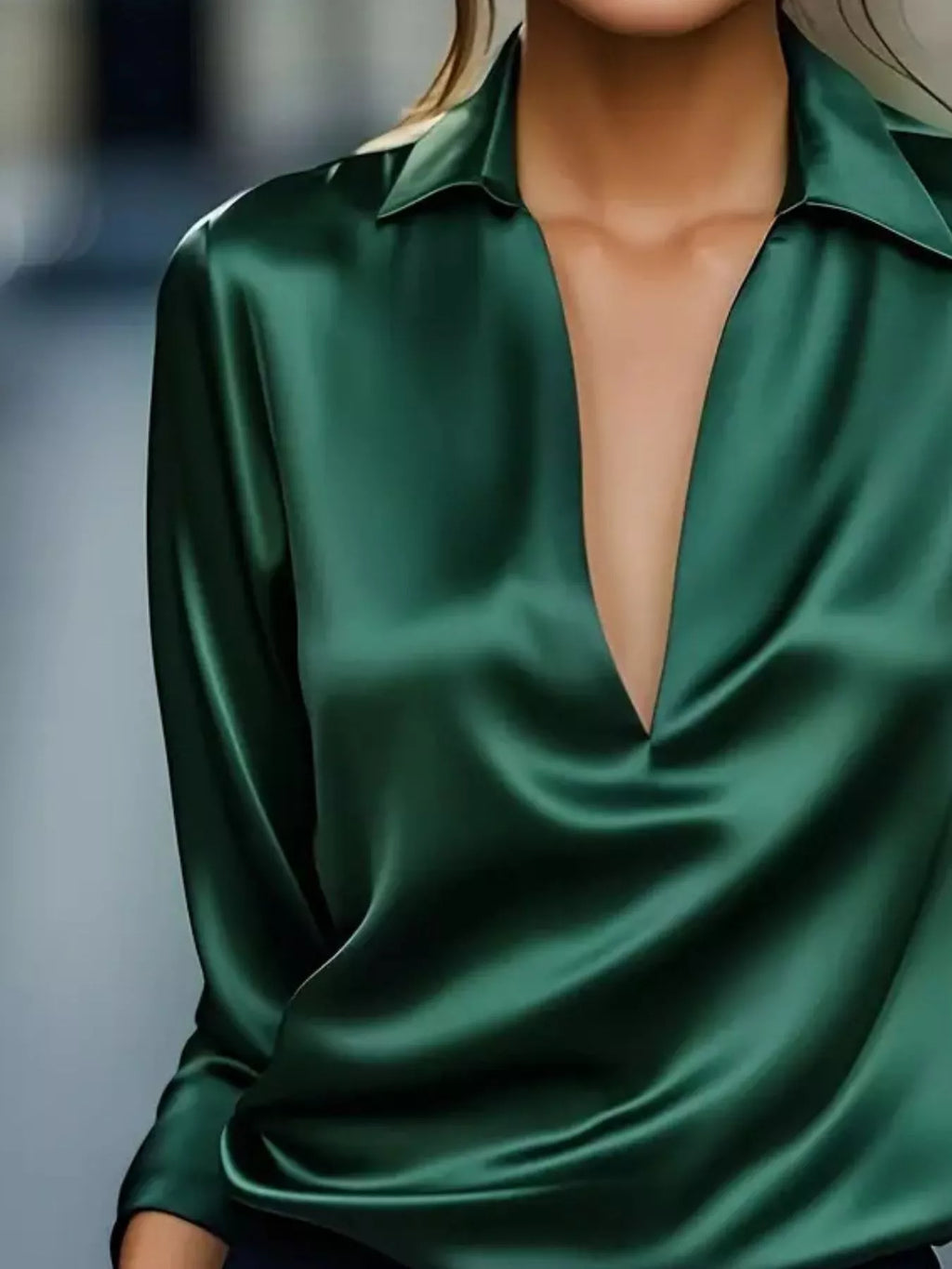 Elegant Deep V Long Sleeve Blouse